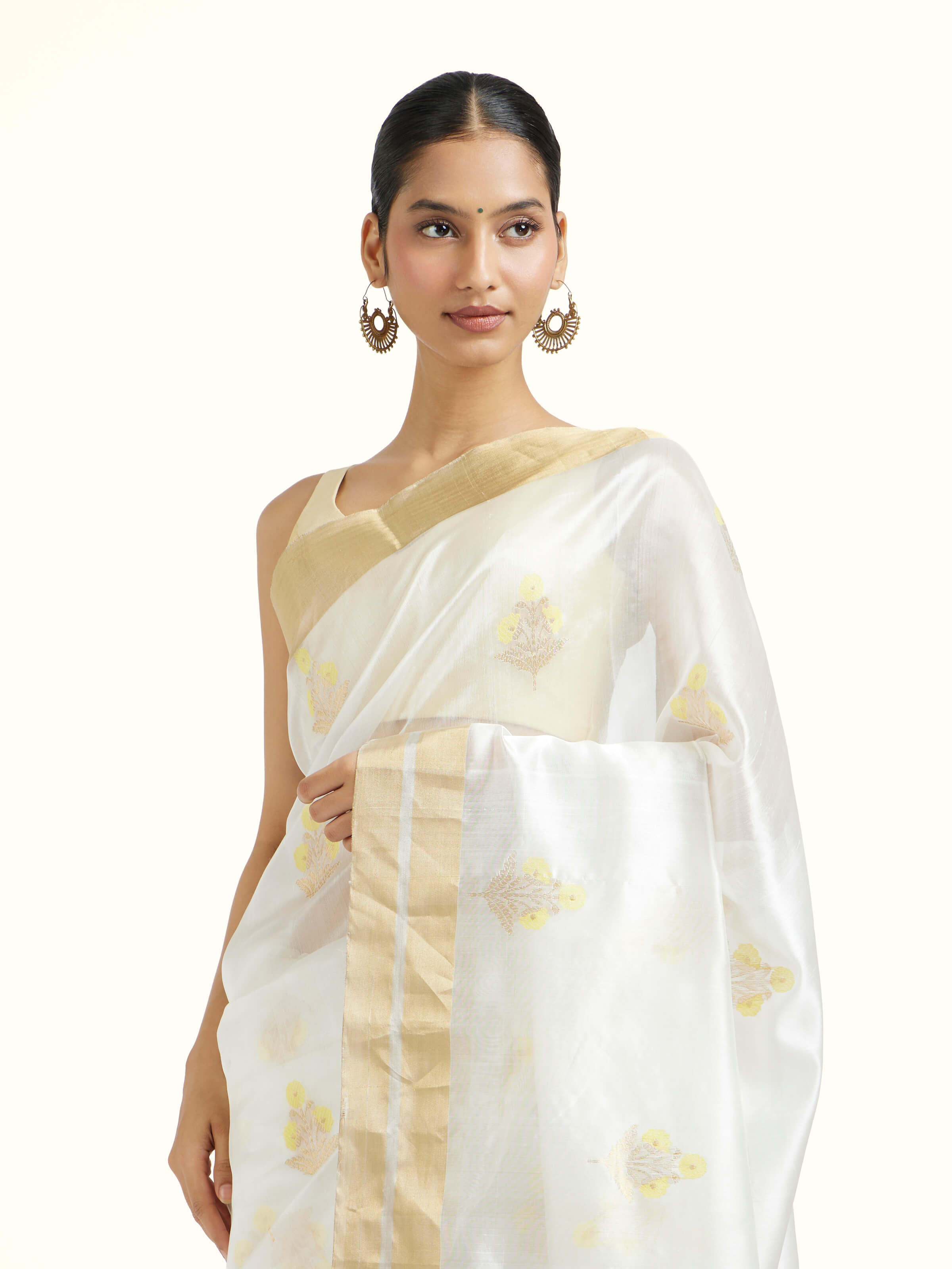 Off white Chanderi Handloom Donaliya Saree