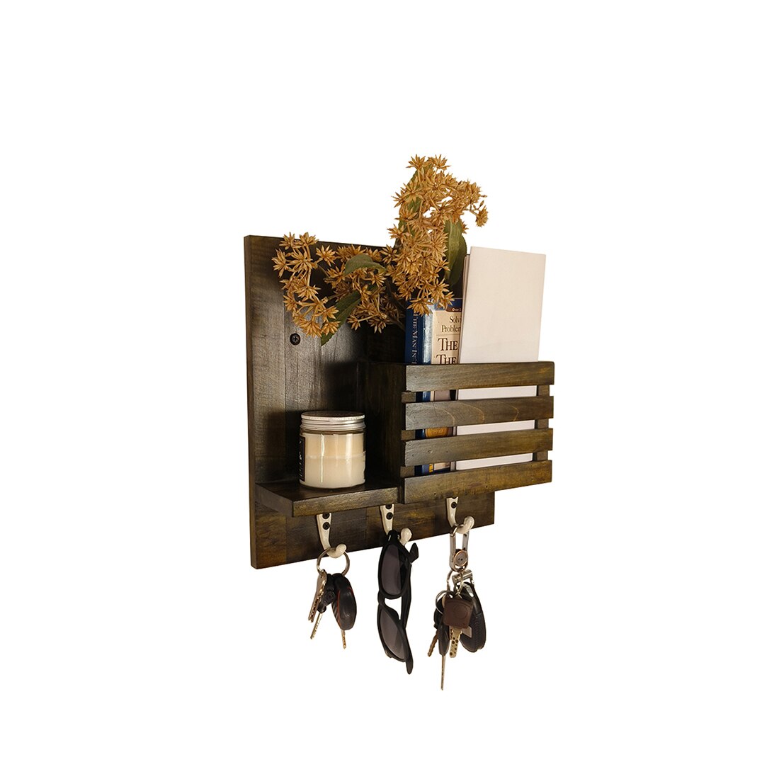 symplify Somerset Wooden Wall Shelf Organiser With Key Holders-picture-19