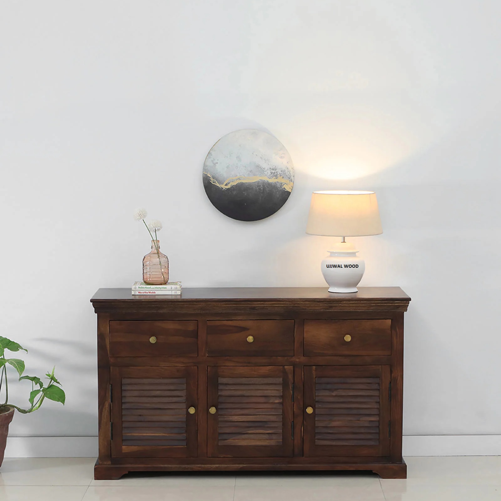 Sheesham Wood Sideboard In Scratch Resistant Provincial Teak Finish - Ujjwal Wood