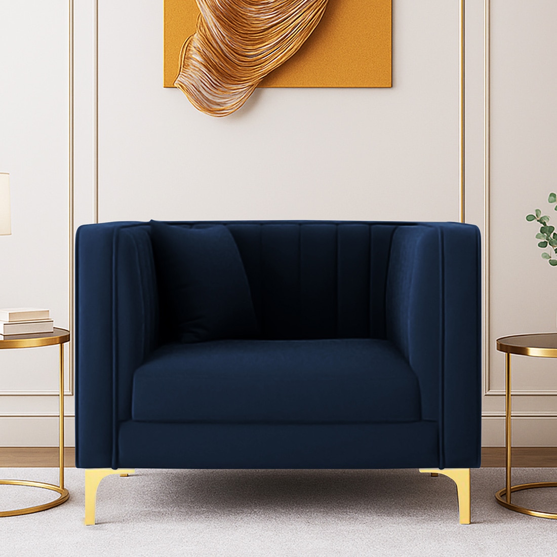Texude Velvet 1 Seater Sofa Nvay in Blue Colour - Ikro Lifestyle