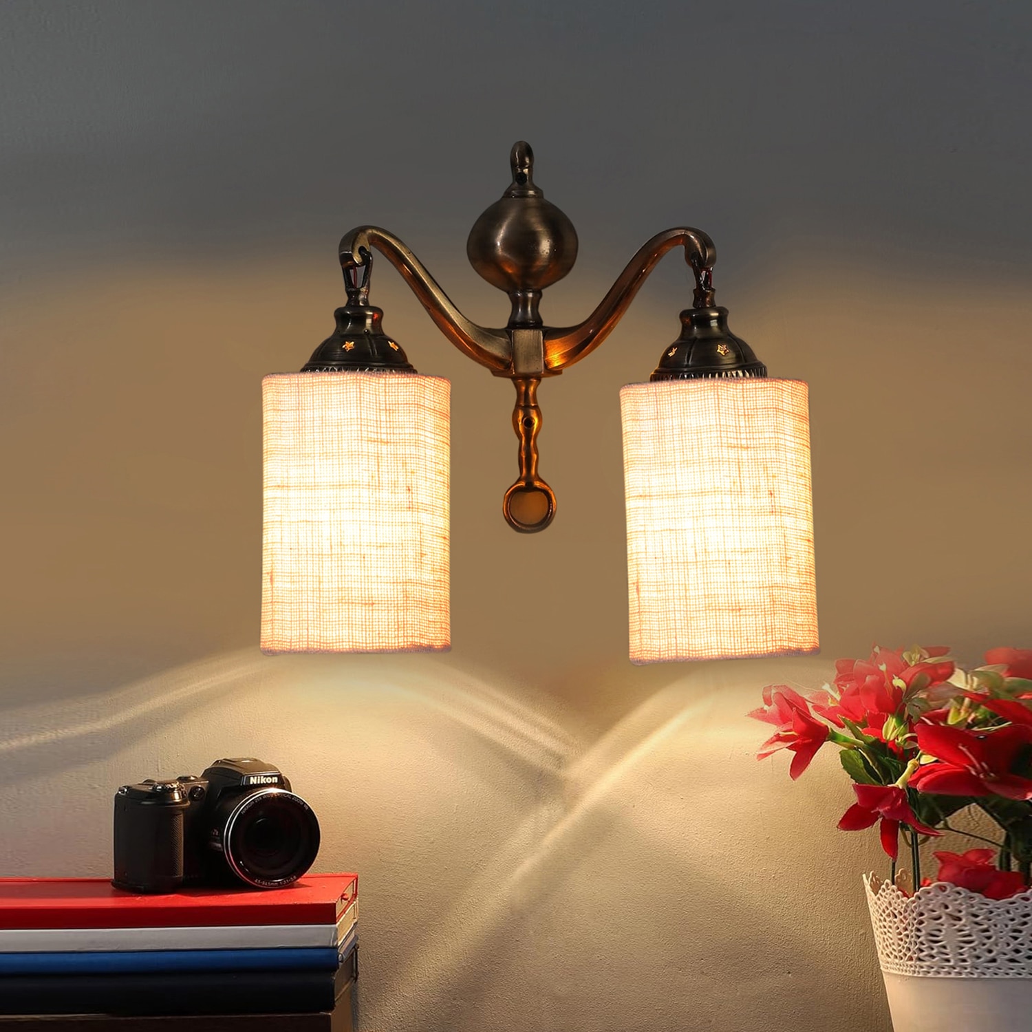 Devansh Metal Electric Wall Light in White Colour with White Shade Count of 2 Lights - Devansh