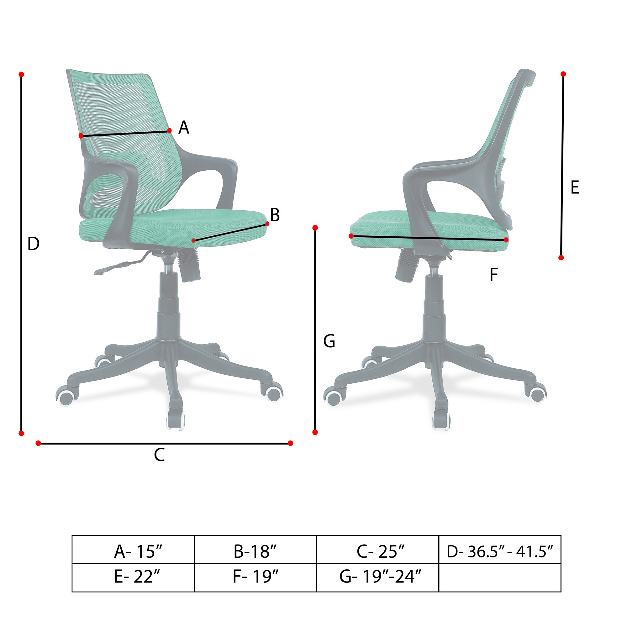 Ddeasirea Mid Back Ergonomic Chair in Dark Green Colour