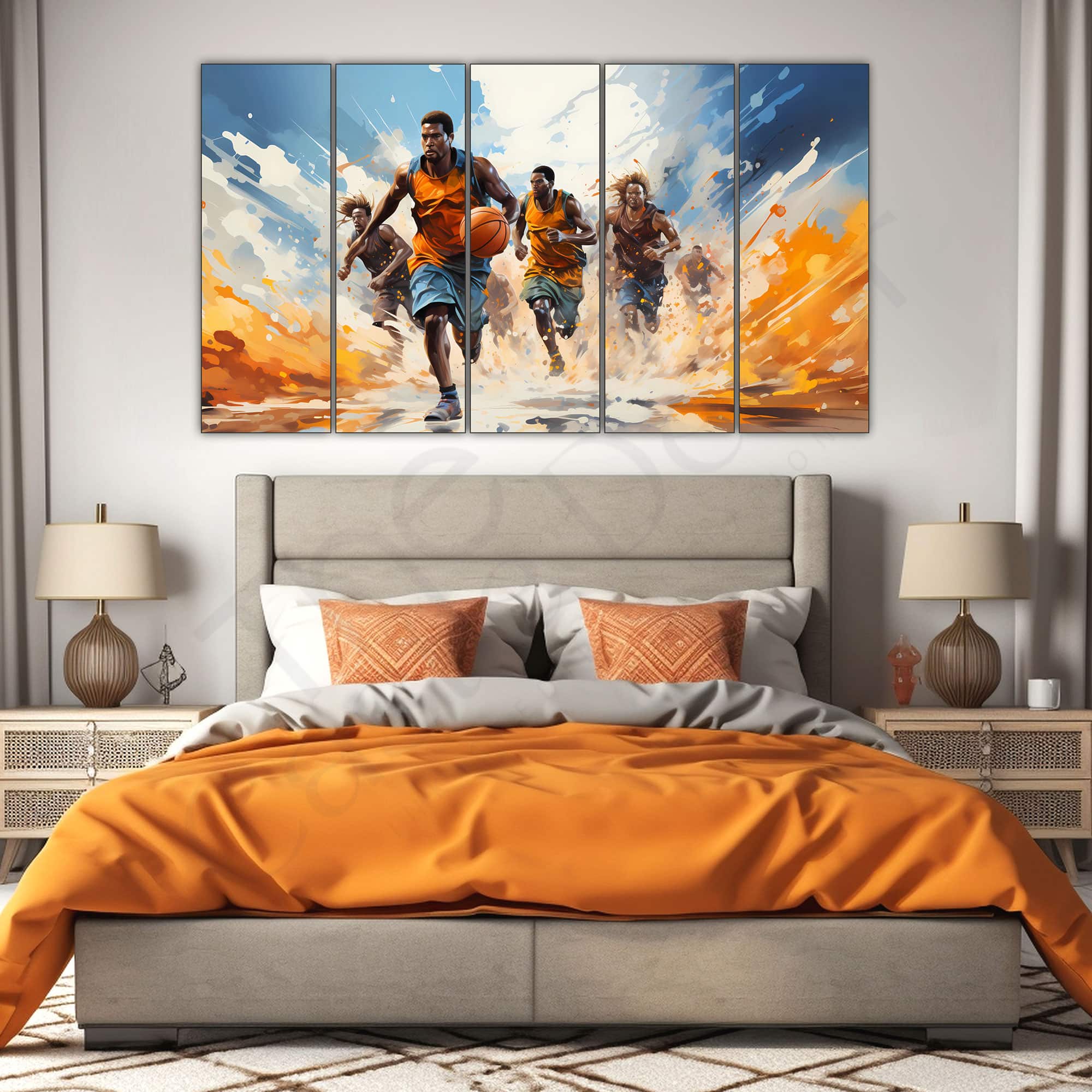 The Castle Decor Basketball Wall Art Set of 5 Digital Painting 27x48 Inch - The Castle Decor