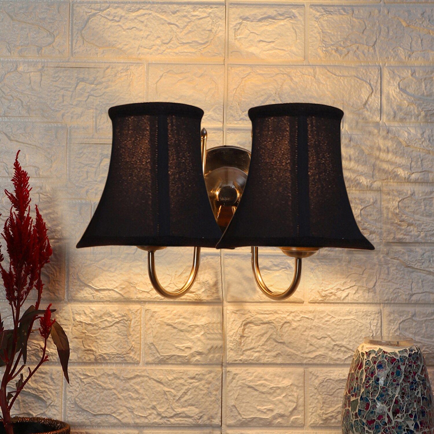 Devansh Dual Steel Metal  Wallmounted Lamp With Cotton Steel Metal  Shade