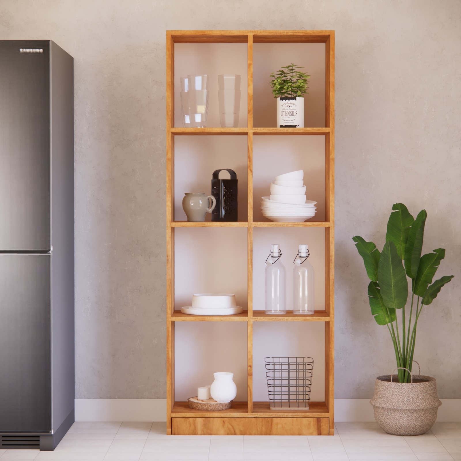 8 Shelves Open Multipurpose Matrix Kitchen Cabinet In Plateau Apple Finish - Speciality Panels
