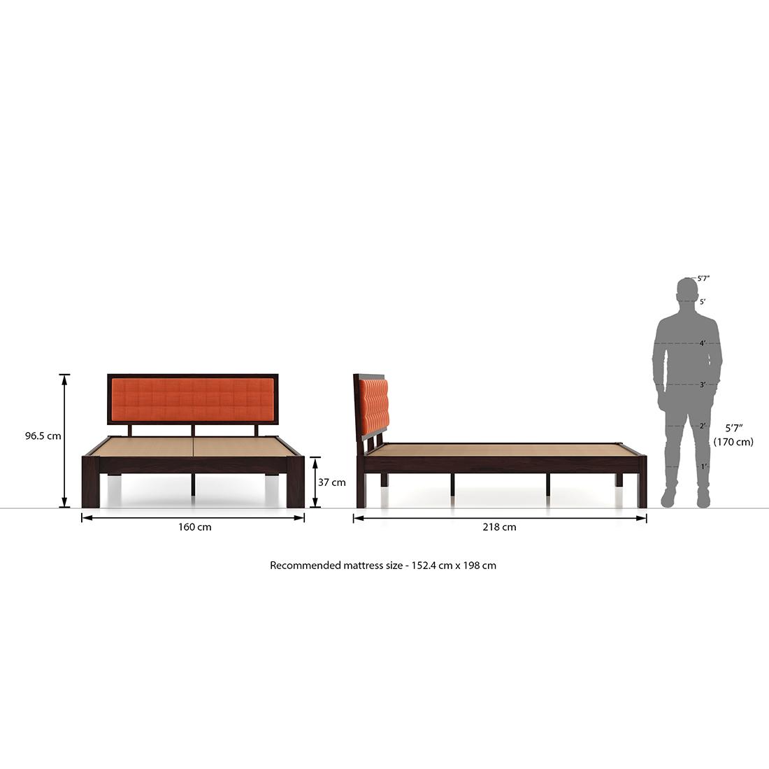 Florence Bed Solid Wood Queen Size Bed In Mahogany Finish & Lava Colour