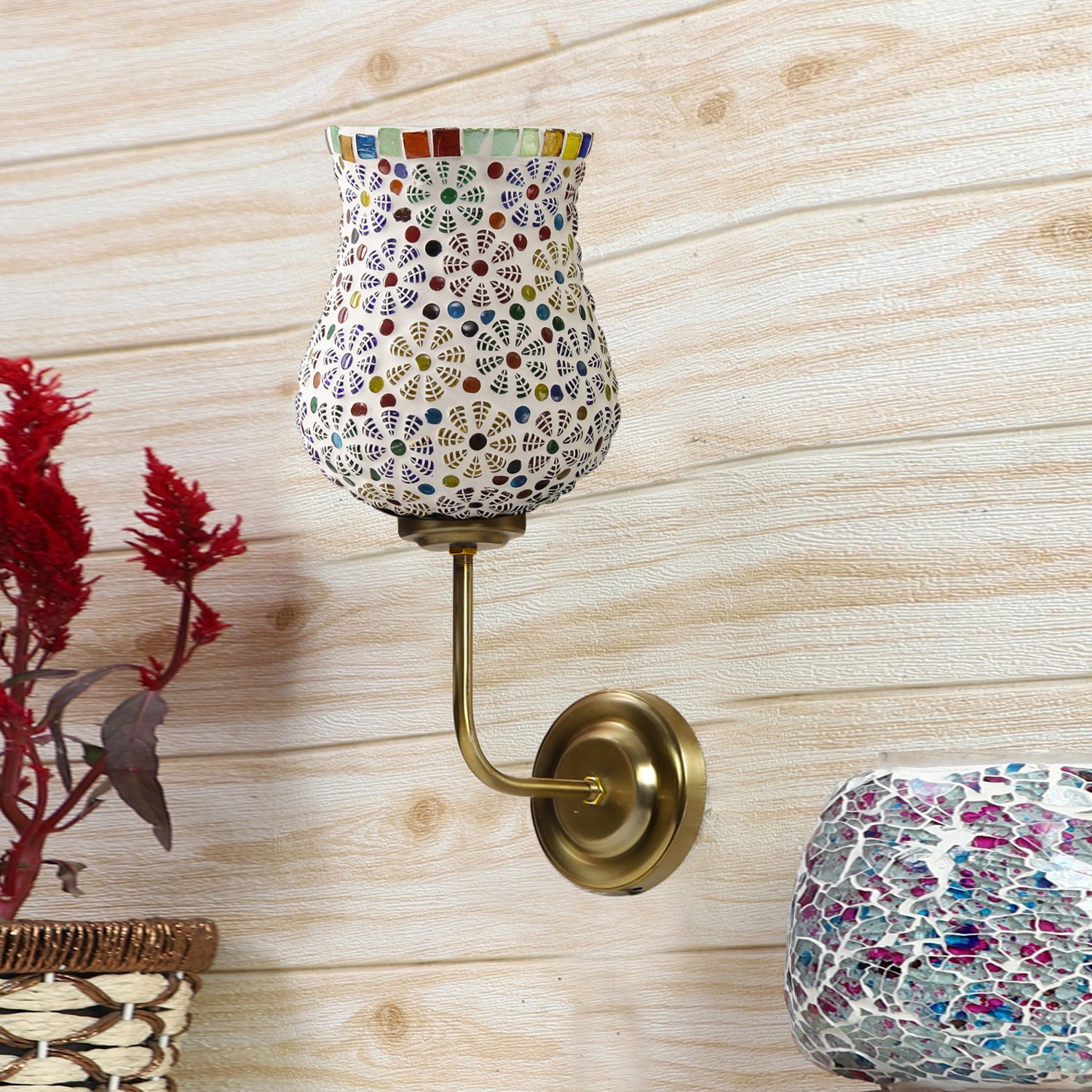 Devansh Metal Electric Wall Light in Gold Colour with Multicolor Shade Count of 1 Light - Devansh