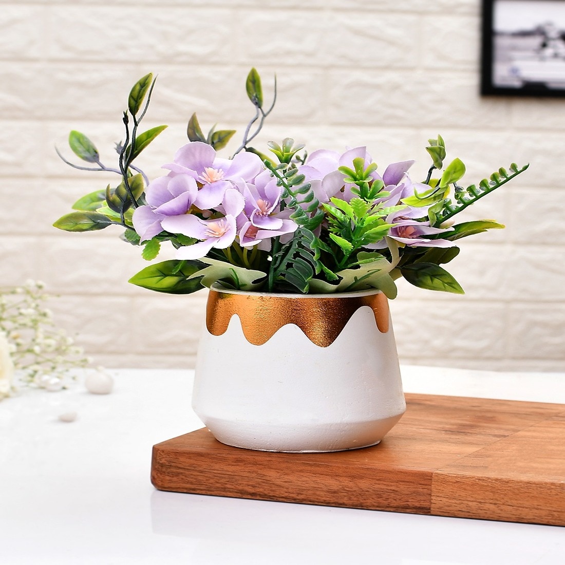 Enchanting Artificial Purple Bloom In White Planter - Tayhaa