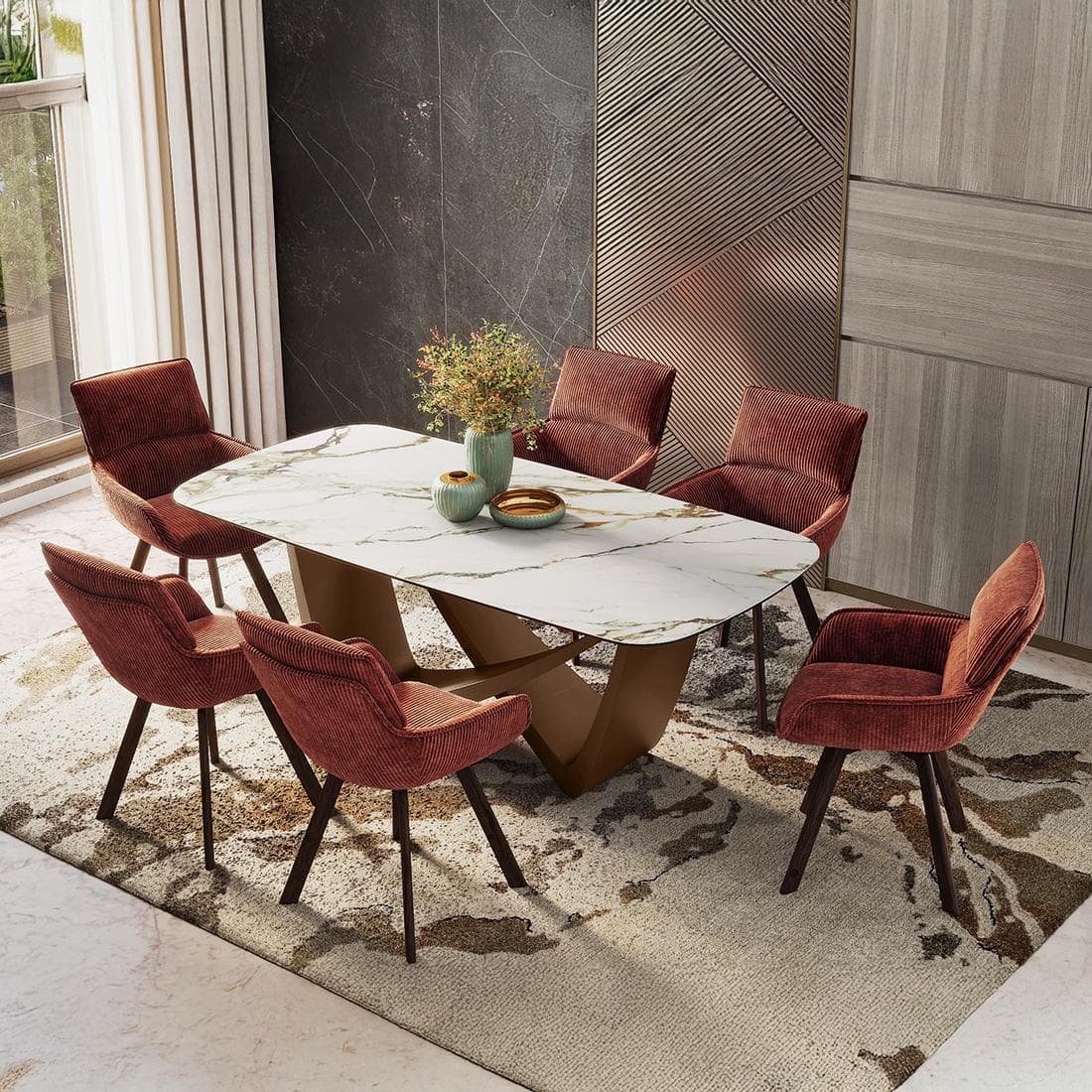 Paloma 6 Seater Pluto Spanish Ceramic Dining Table With Bren Dining Chairs