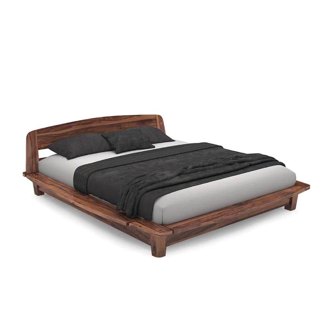Tahiti Solid Wood Queen Size Bed In Teak Finish