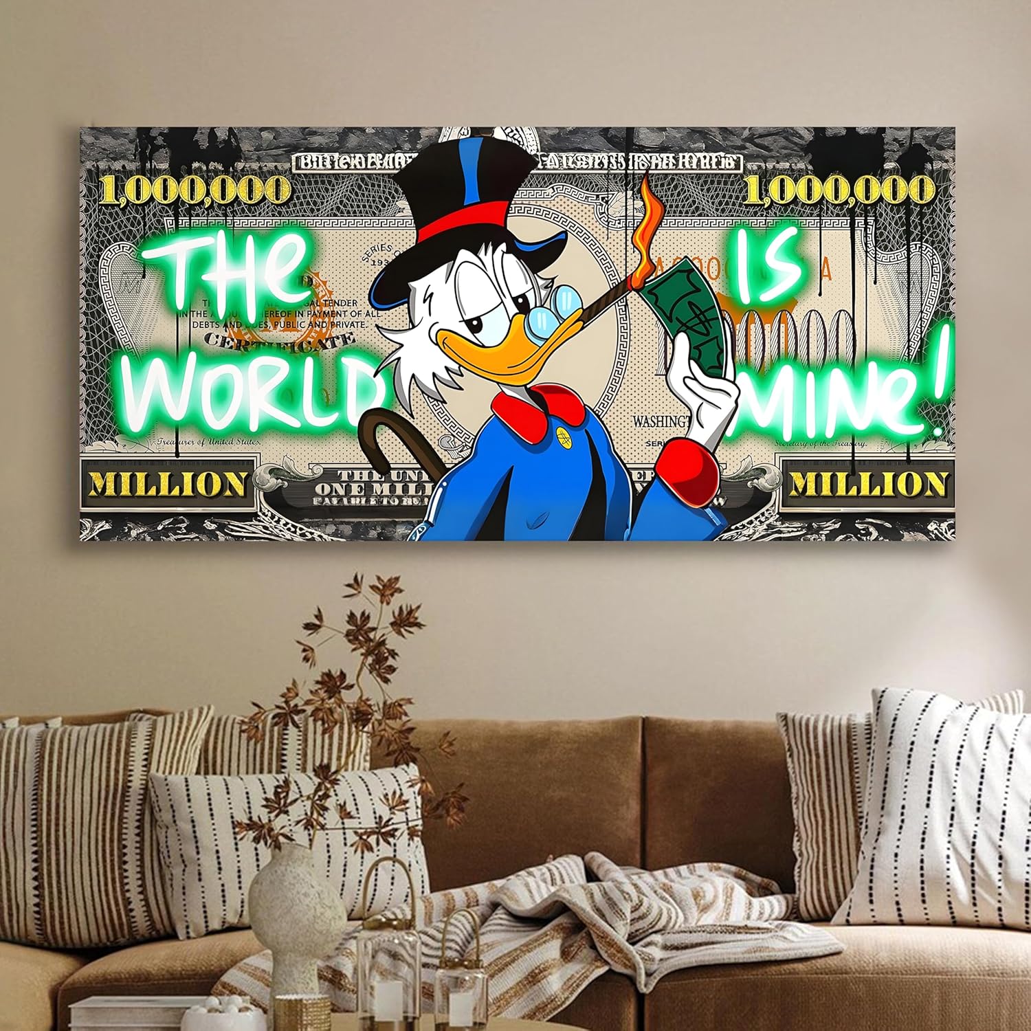 Luxury Million Dollar Pop Art Canvas Wall Painting Money Theme Decor 22x46 Inch - Art Street