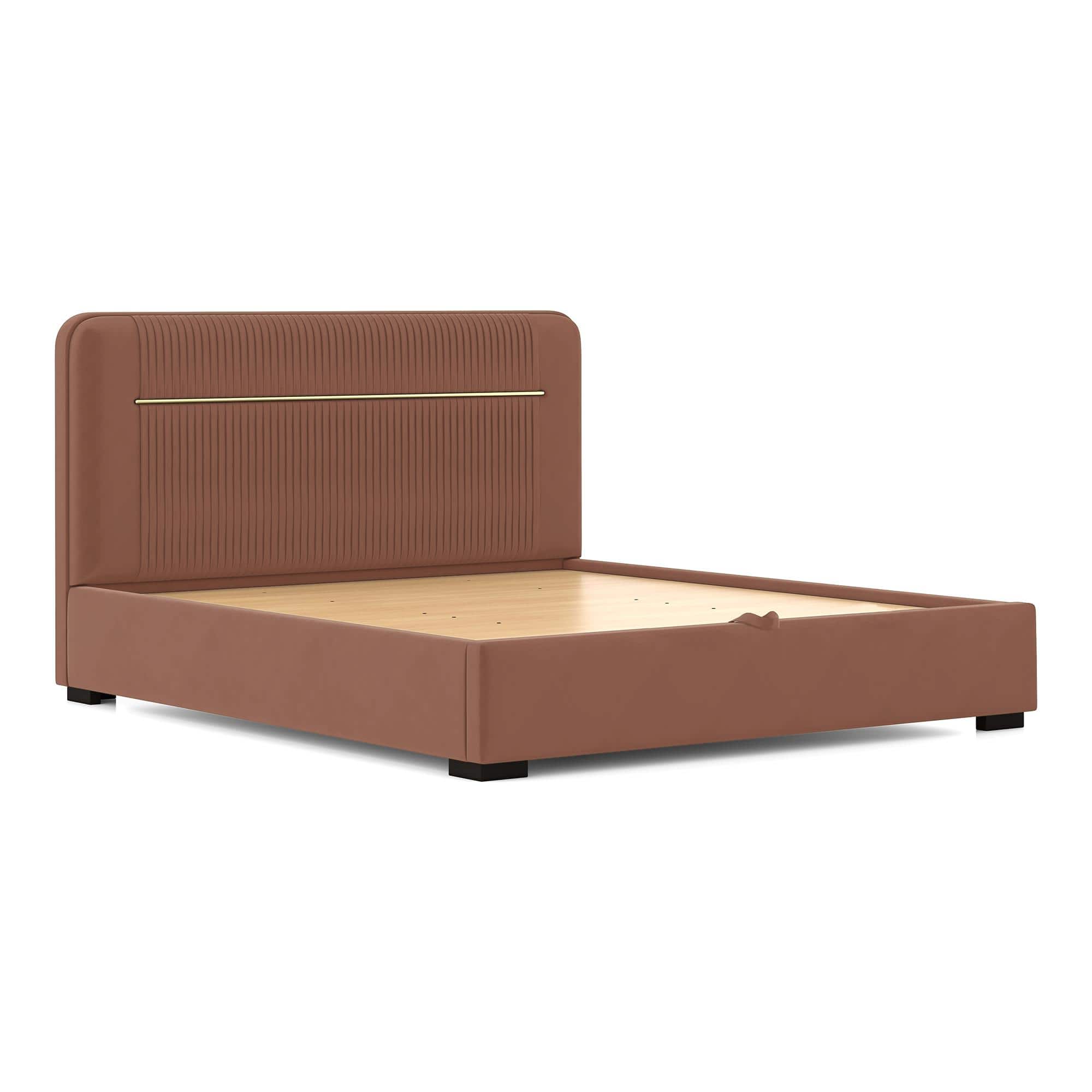 Milan Engineered Wood King Size Bed with Hydraulic Storage in Mocha Mouse Velvet Colour