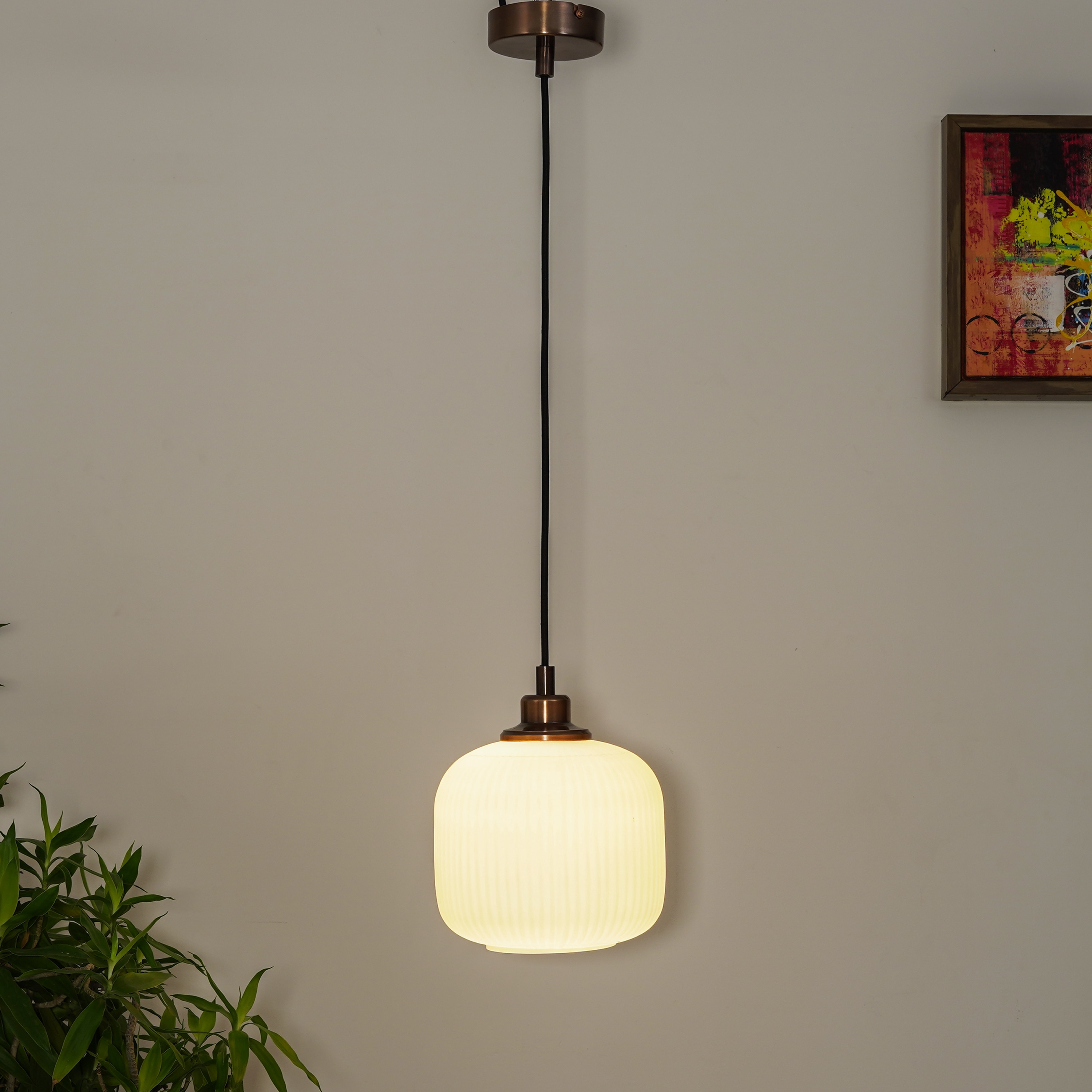 Sober Single Light Ceiling Pendant Light in Brushed Brass Finish With White Glass Shade - Kapoor Lamp Shades