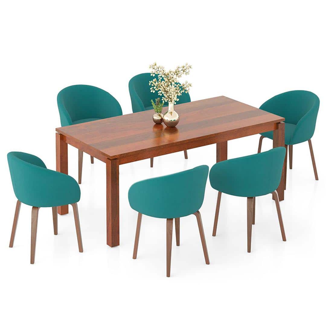 Atlas Solid Wood 6 Seater Dining Table In with 6 Meryl Lounge Chair