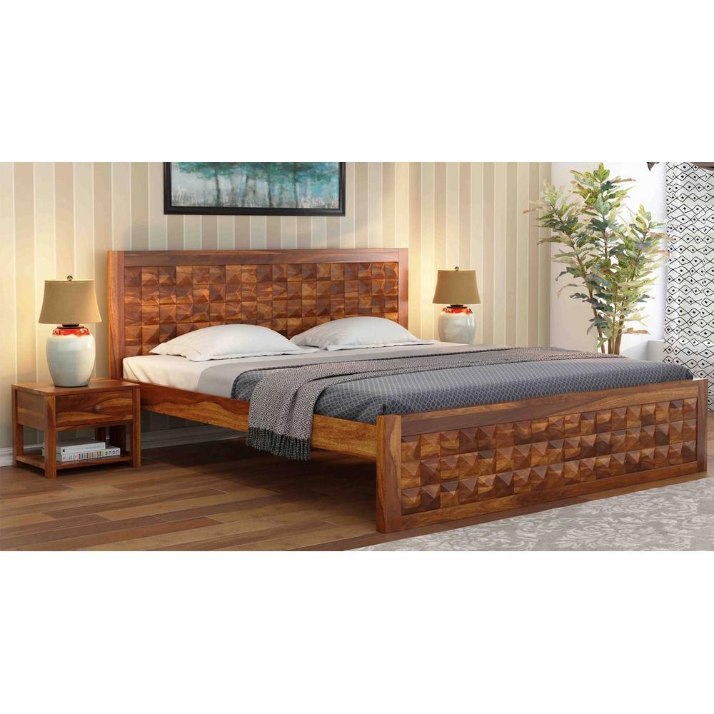 Reden Solid Wood King Size Non Storage Bed In Teak Finish