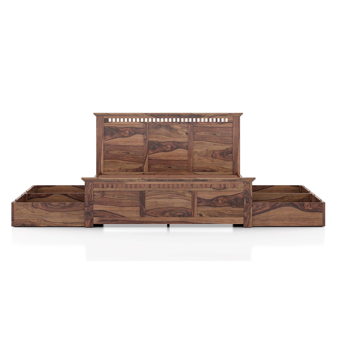 Fidora Solid Wood Queen Size Drawer Storage Bed In Teak Finish