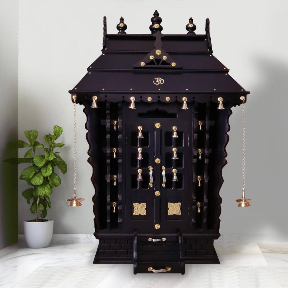 shreya solid wood prayer unit in mahagony finish