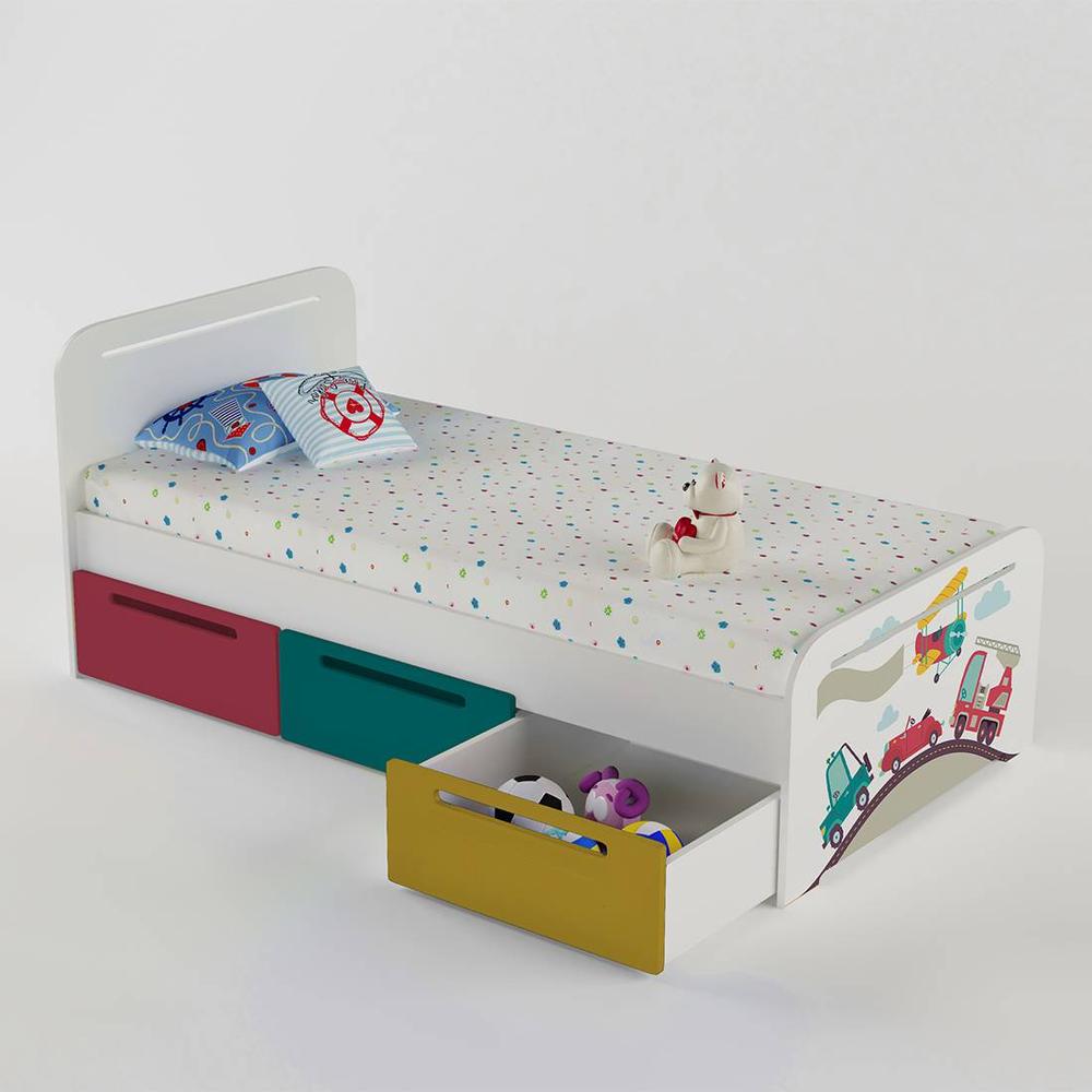 Simply Perfect Engineered Wood Drawer Storage Bed in Red Colour