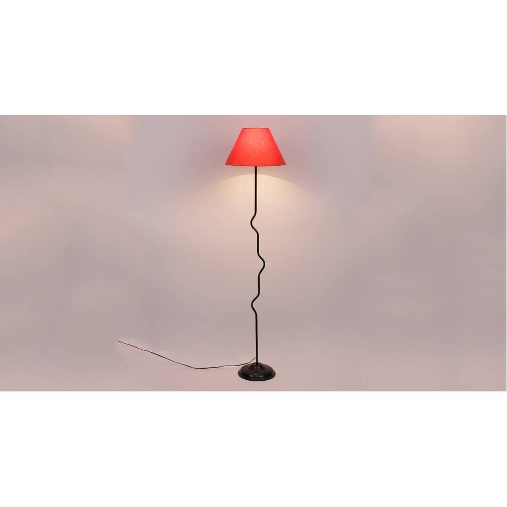 Clementine Orange Fabric Floor Lamp with Black Iron Base