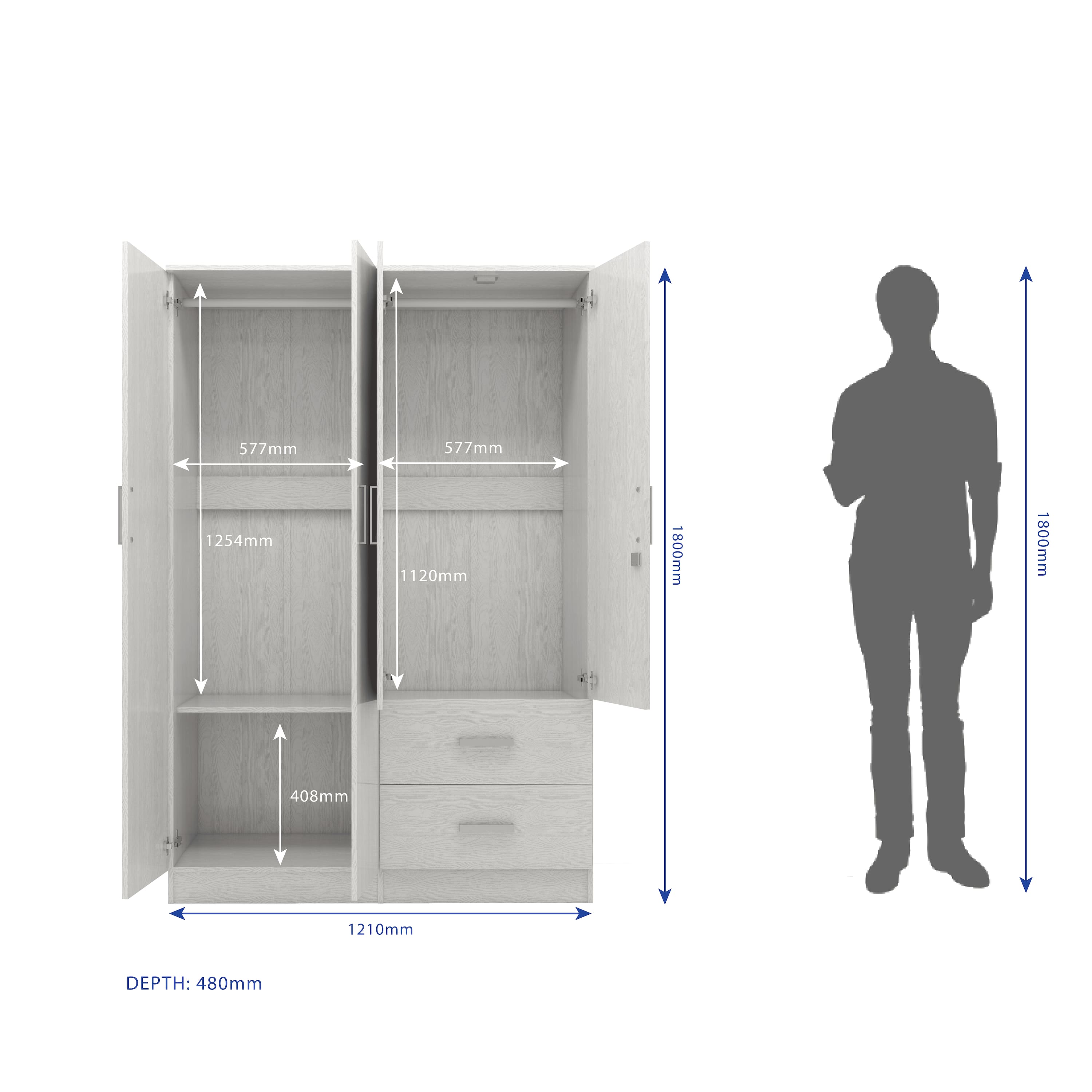 Ren 4 Door Engineered Wood Wardrobe in Silver Oak Finish