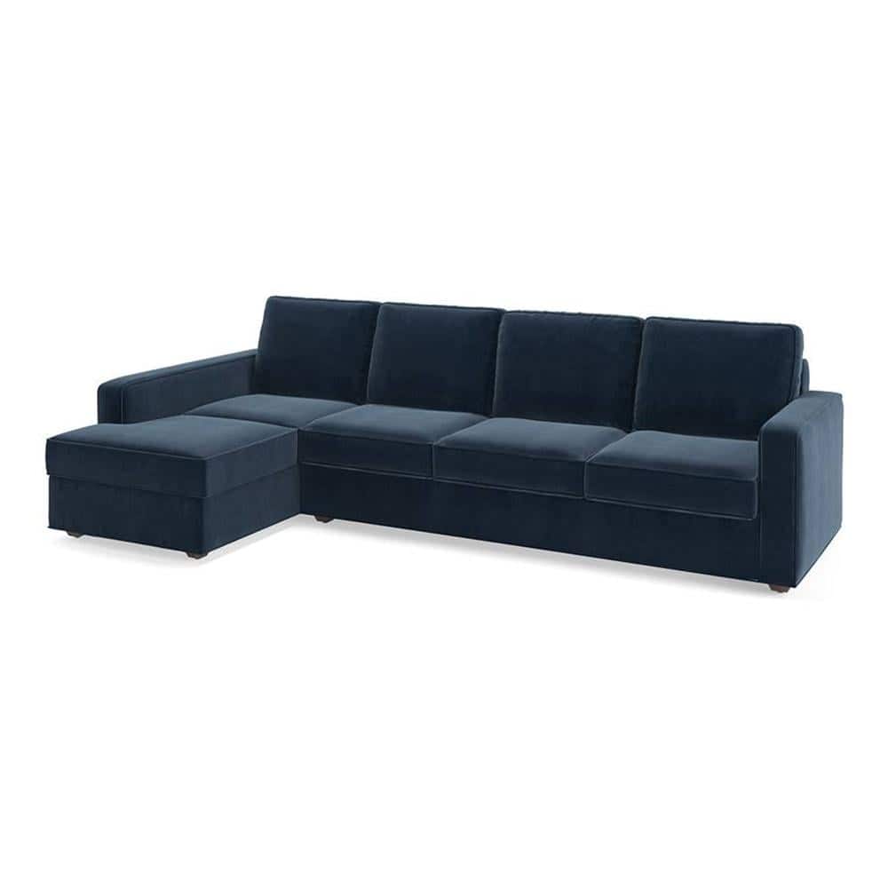 Apollo Compact Fabric Sectional Compact Sofa (Colour : Sea Port Blue Velvet, Cushion : Soft, Back Type : Regular, Seating Capacity : Left Aligned 3 Seater + Left Aligned Chaise)