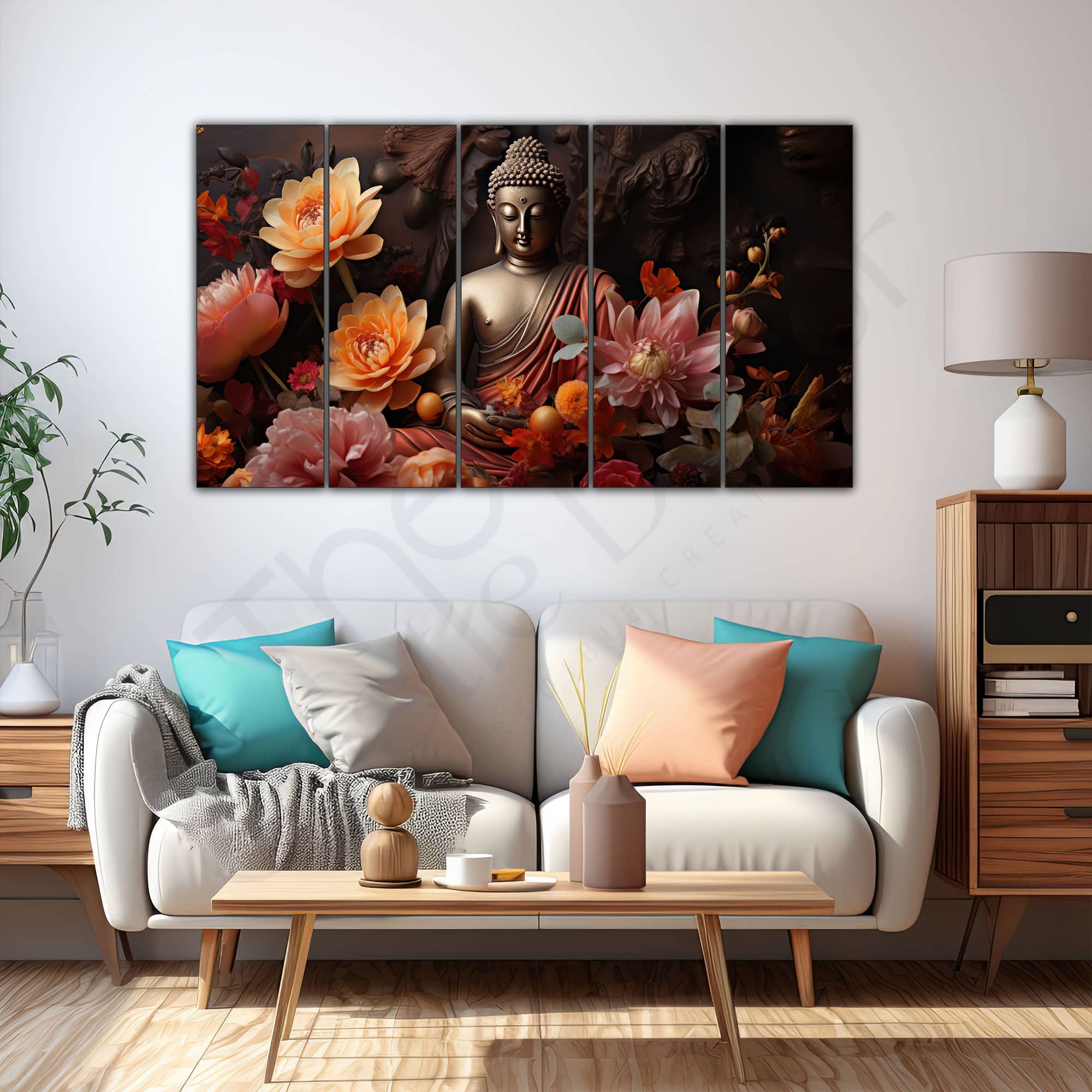 The Castle Decor Lord Buddha Meditation Wall Painting Wooden Framed 27x48 Inch (Style 13) - The Castle Decor