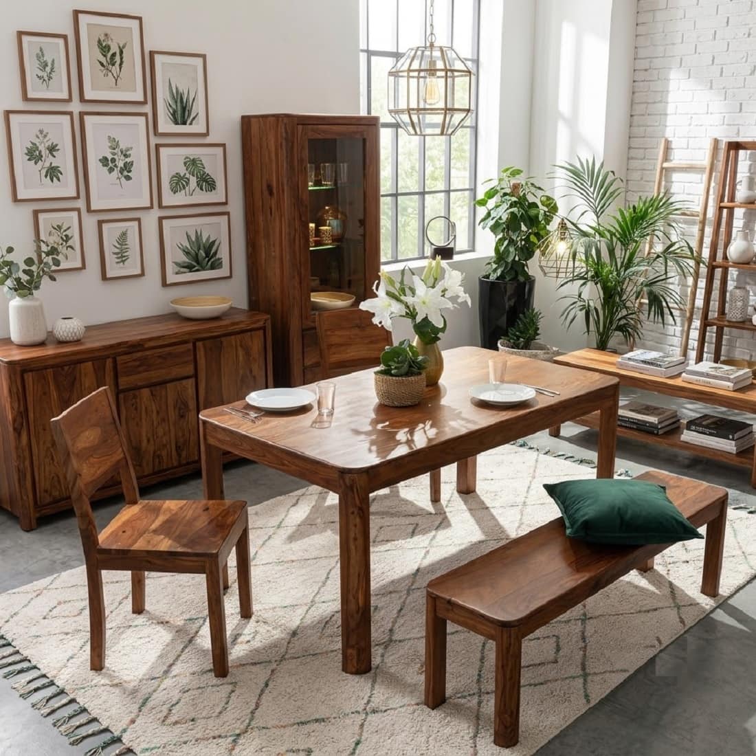Nima Solid Sheesham Wood 6 Seater Dining Table In Provincial Teak Finish - Demiwall