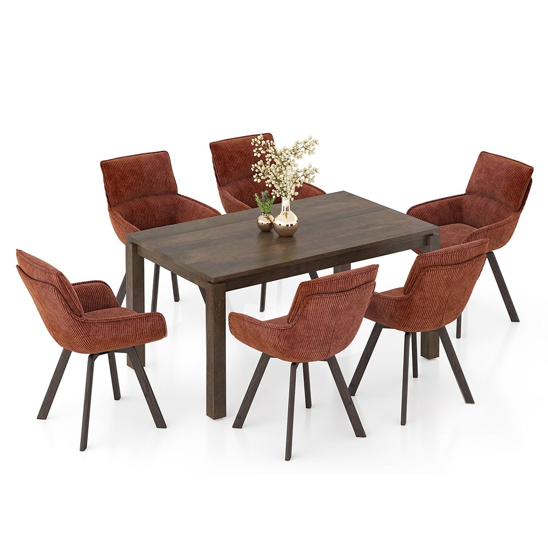Atlas Solid Wood 6 Seater Compact Dining Table With Bren Swivel Dining Chairs