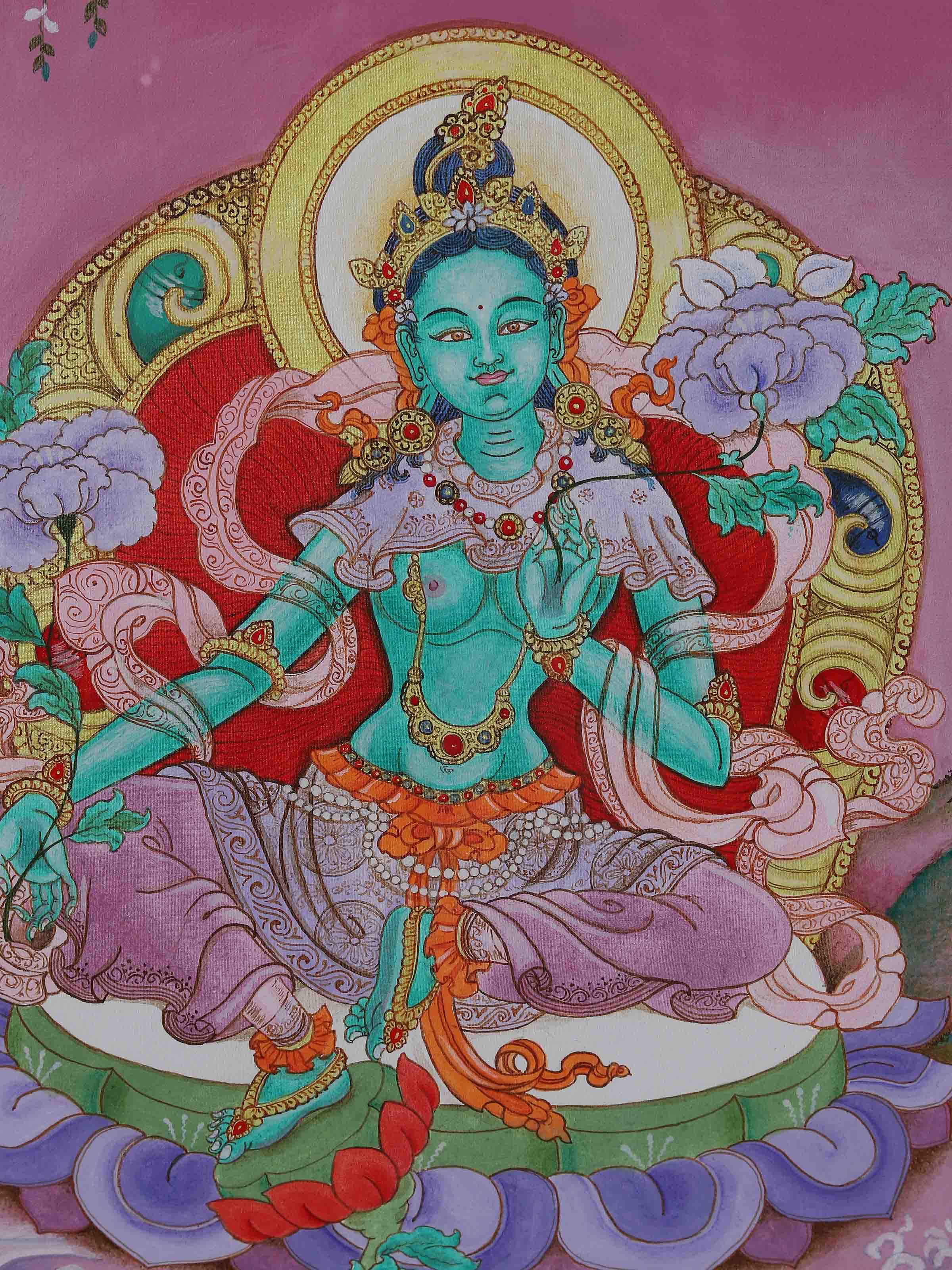 Green Tara Thangka Painting