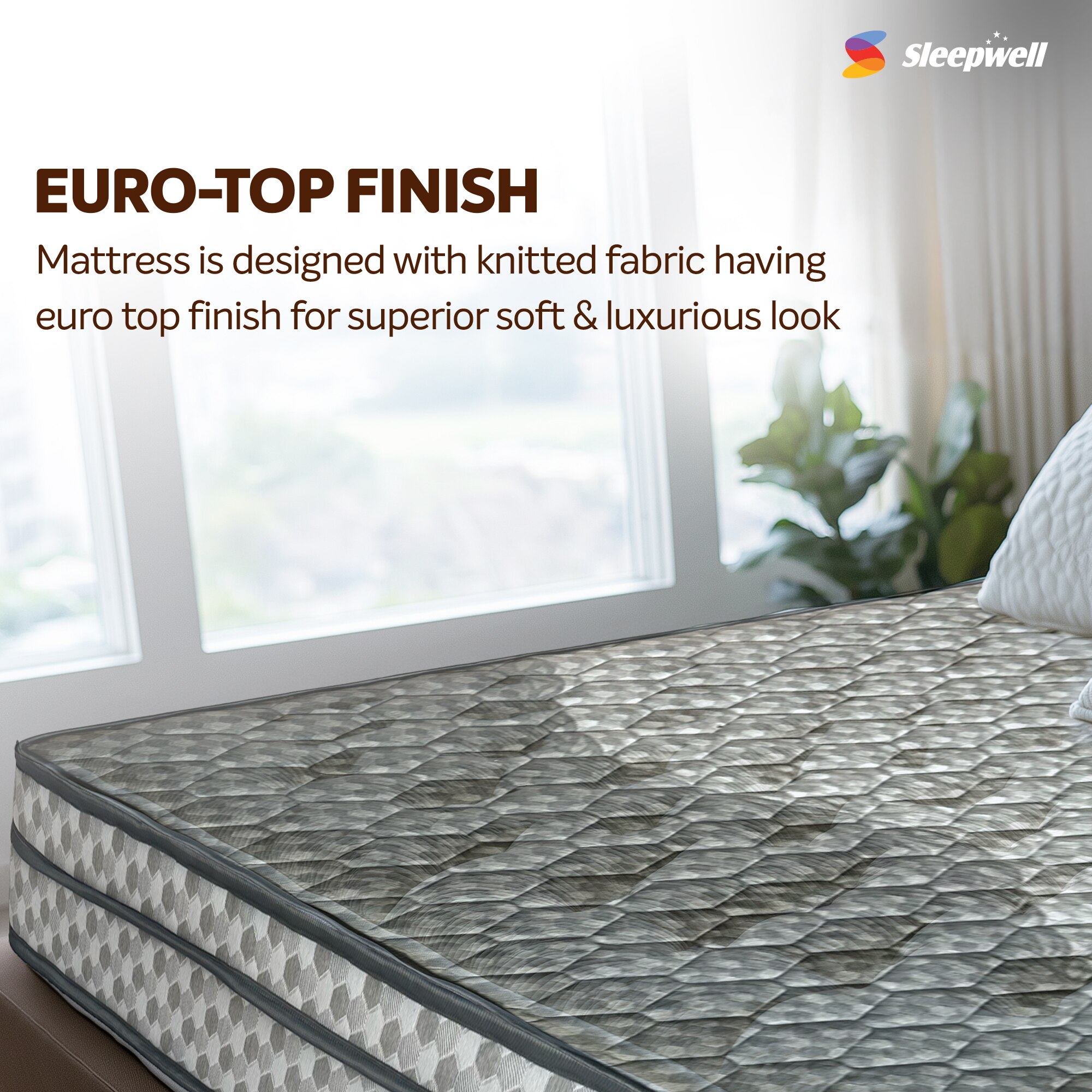 Sleepwell Ortho Pro Spring, Euro Top Finish, 3-zone pocket 8 inch King Pocket Spring Mattress (L x W: 72 inch x 70 inch)