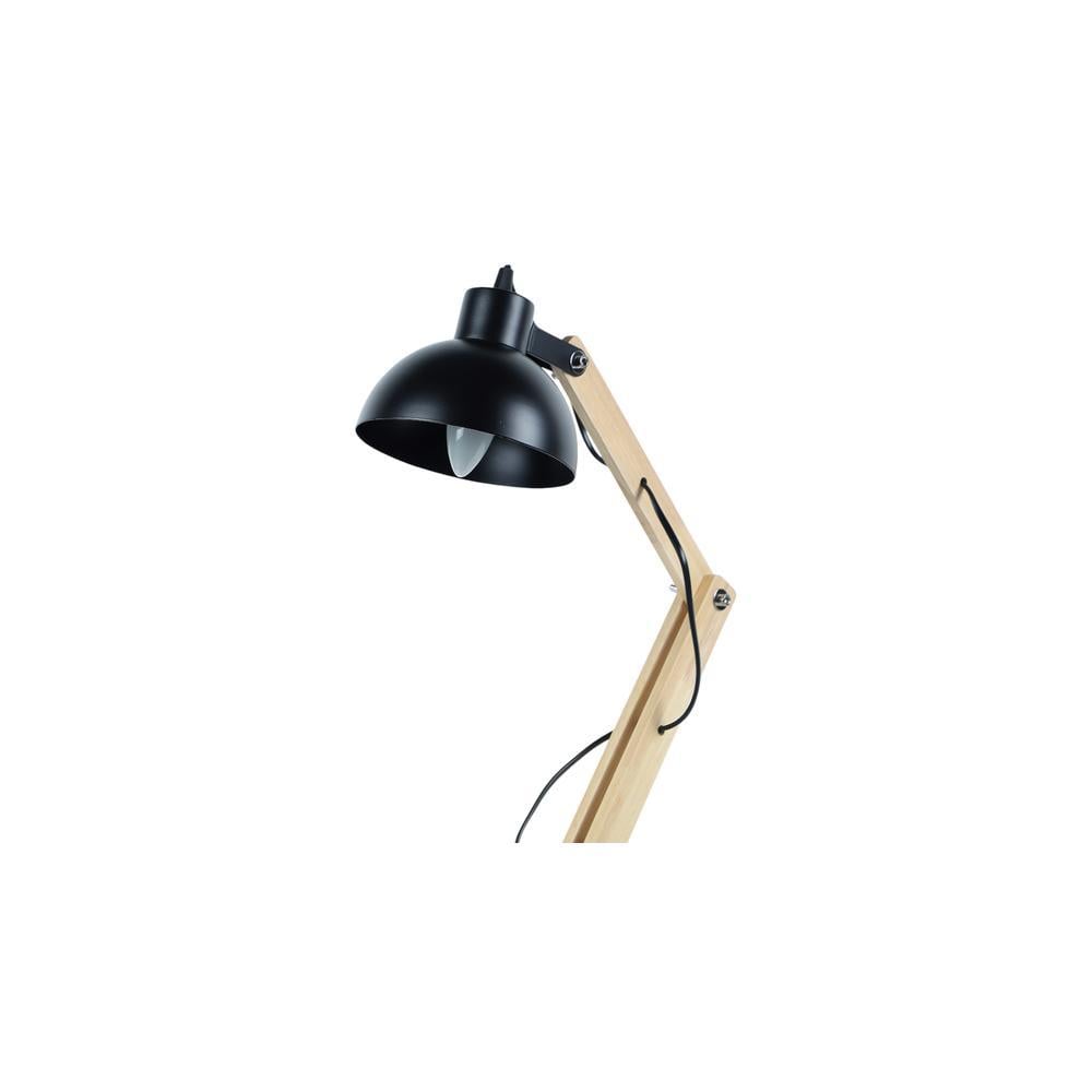 Modern Nordic Wood and Metal Study Lamp With Black Base