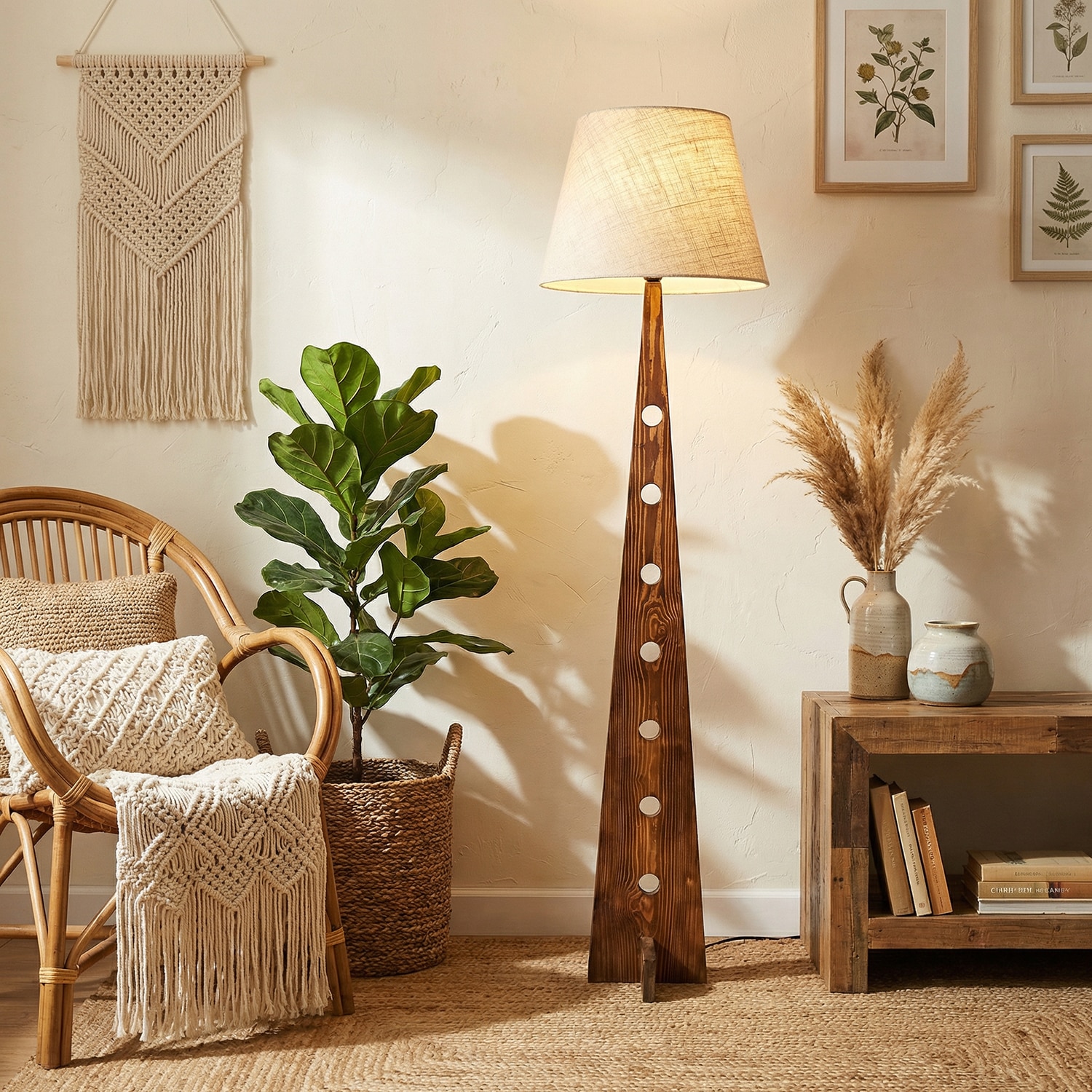 Bevel Beige Jute Floor Lamp with Beige Jute Base