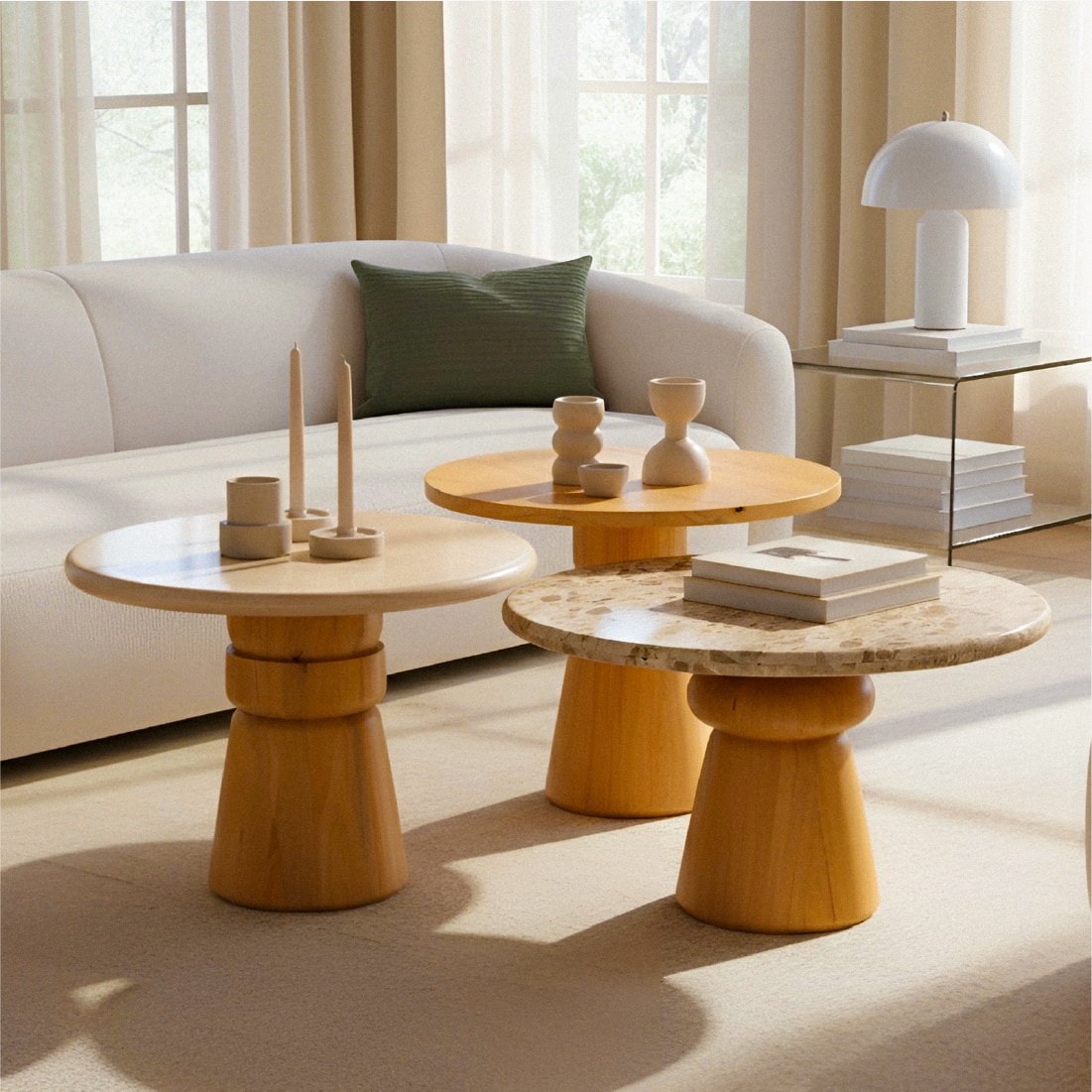 Saanra Solid Wood Coffee Table Set of Three in Brown Colour - Orange Tree