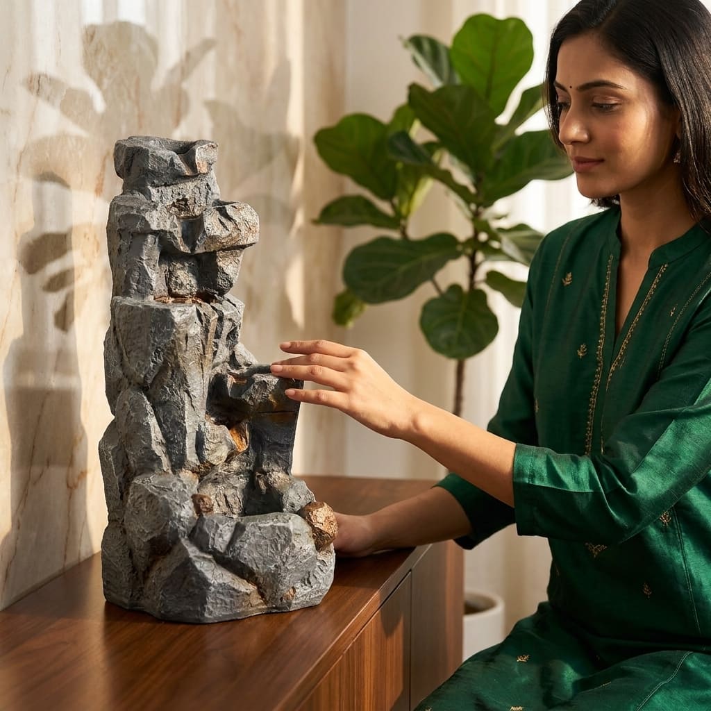 Water Fountain Mountain Spring Cascade Water Fountain in LED in Charcoal Grey Colour - Vedas