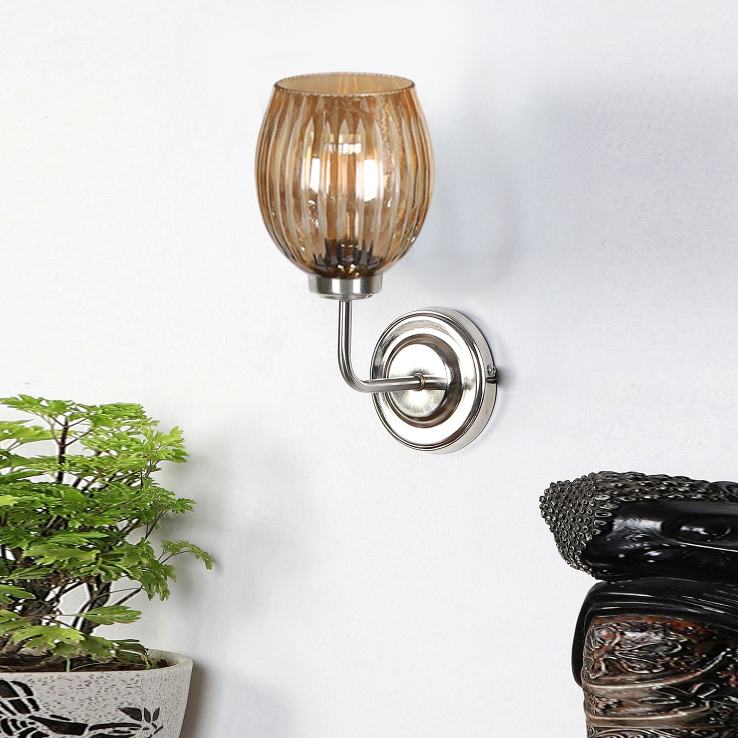 Devansh Steel Electric Wall Light in Steel Colour with Lavender Shade Count of 1 Light - Devansh