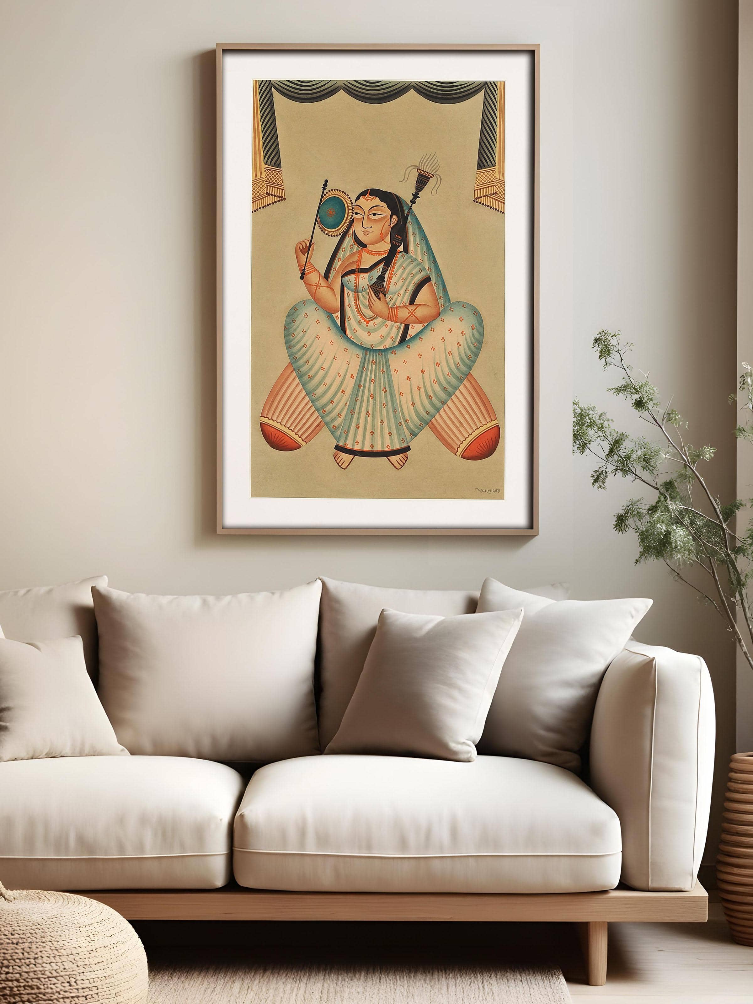 Woman Fan Kalighat Painting