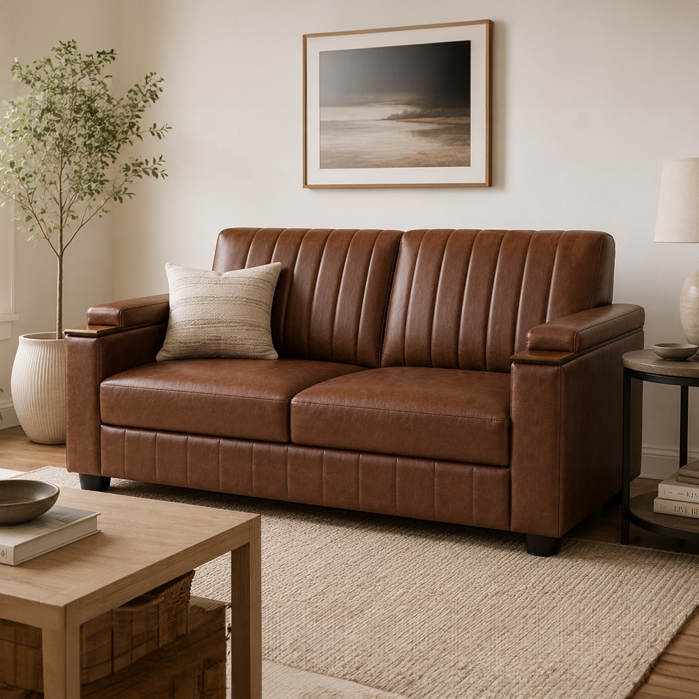 Futon 2 Seater Sofa in Leatherette Brown Color - AIAN Enterprises