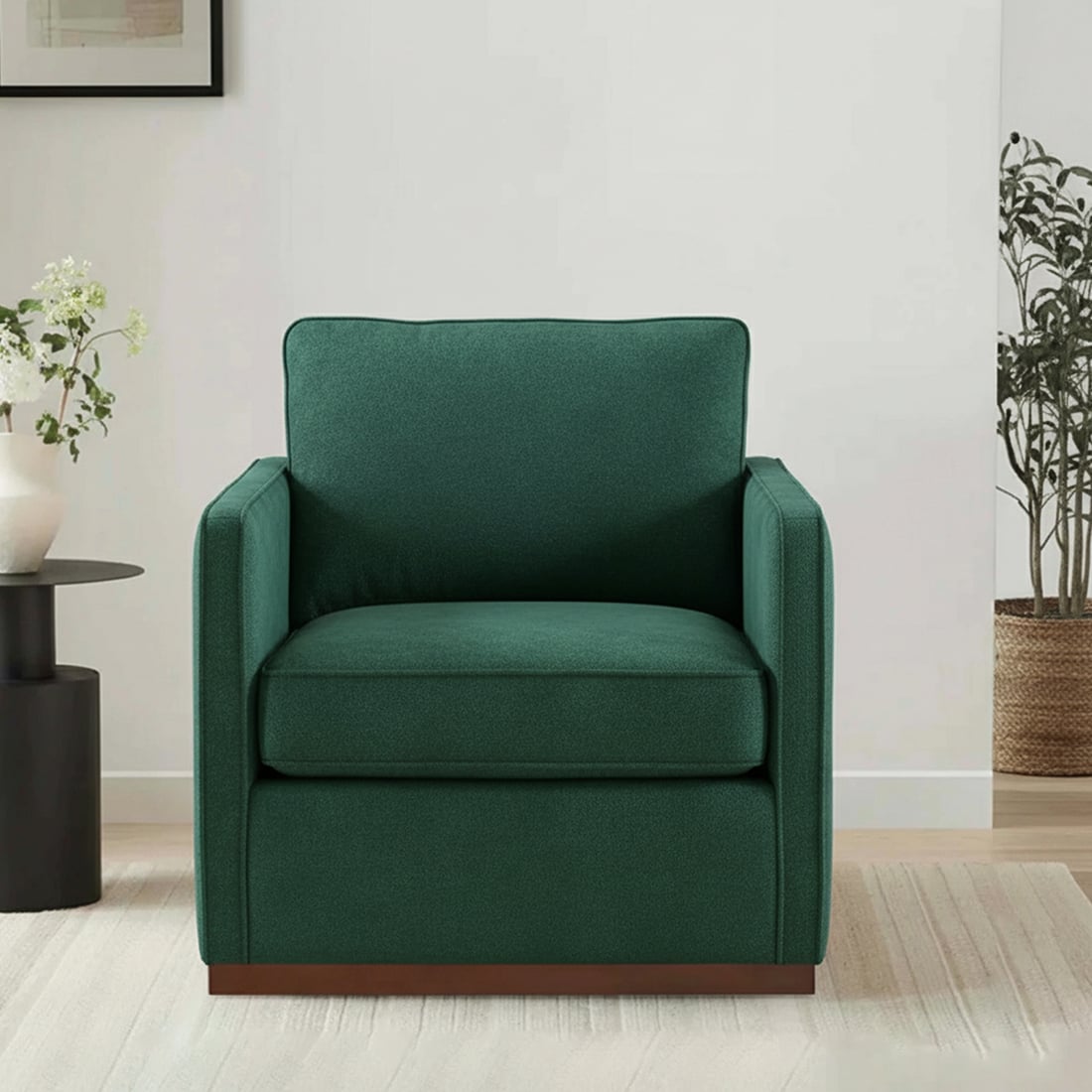 Bobby Boucle Fabric Lounge Chair in Green Colour - KURSIWALLAH