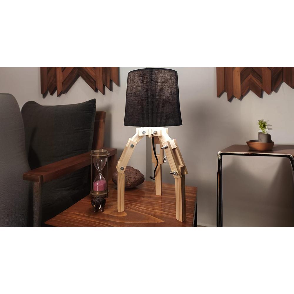 Crawler Beige Wooden Table Lamp with Black Fabric Lampshade