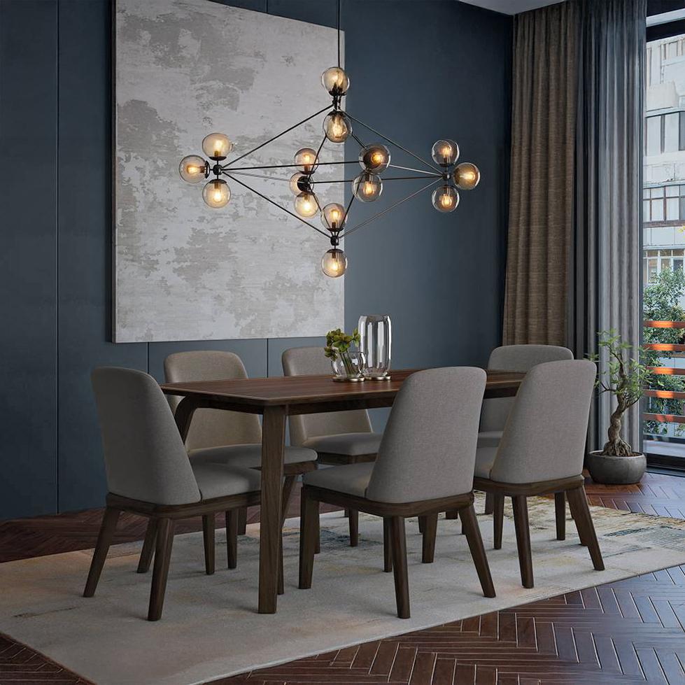 Taarkashi Solid Wood Dining Chair Set Of 2 In Ameican Walnut Finish With Gainsboro Grey Fabric Colour
