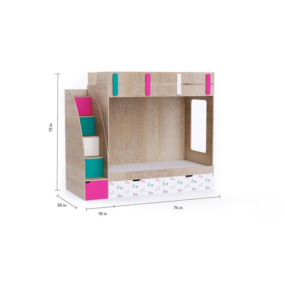Pinwheels Bunk Bed with Storage in Oak Colour BKBB042