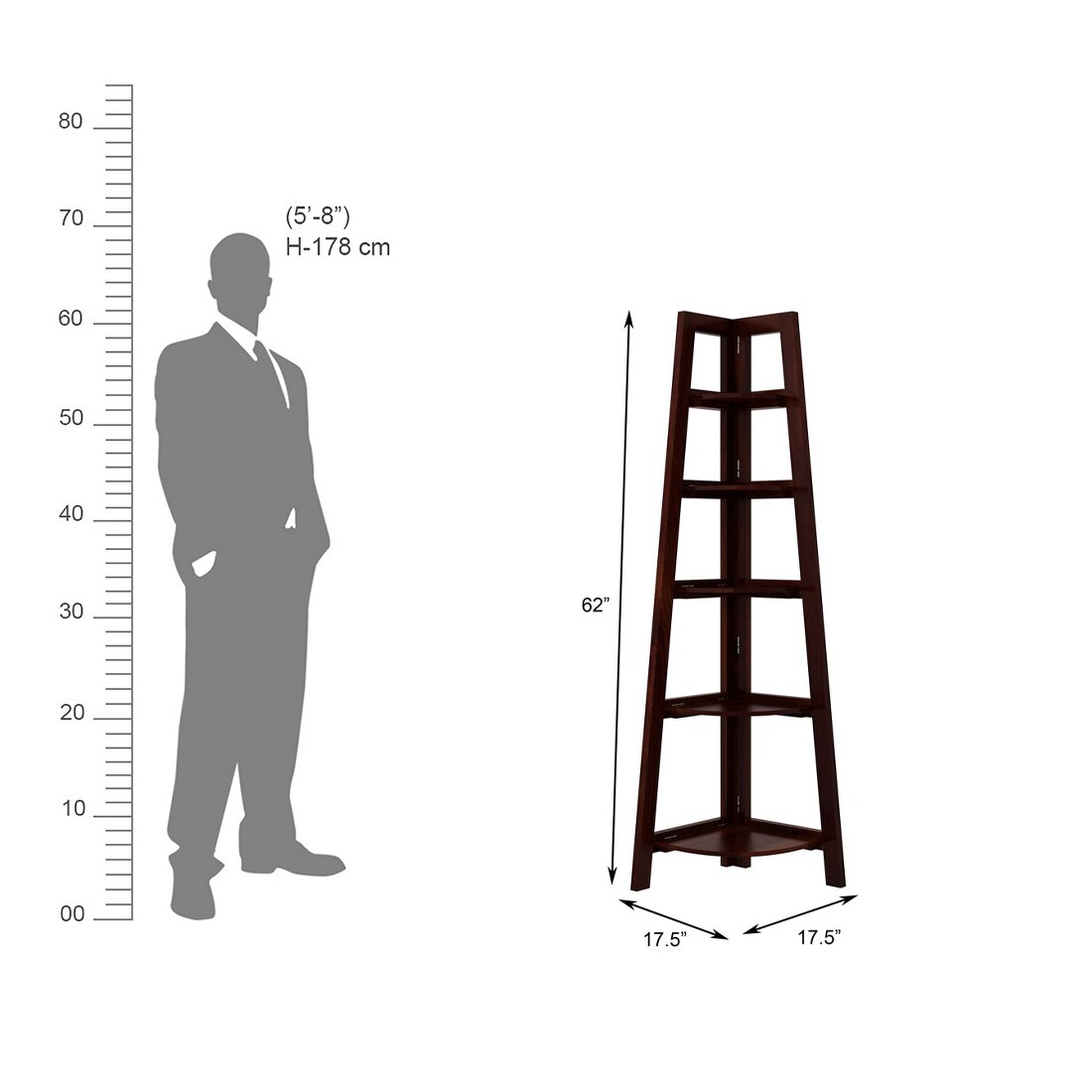 Kaka Solid Wood Bookshelf in Walnut Finish