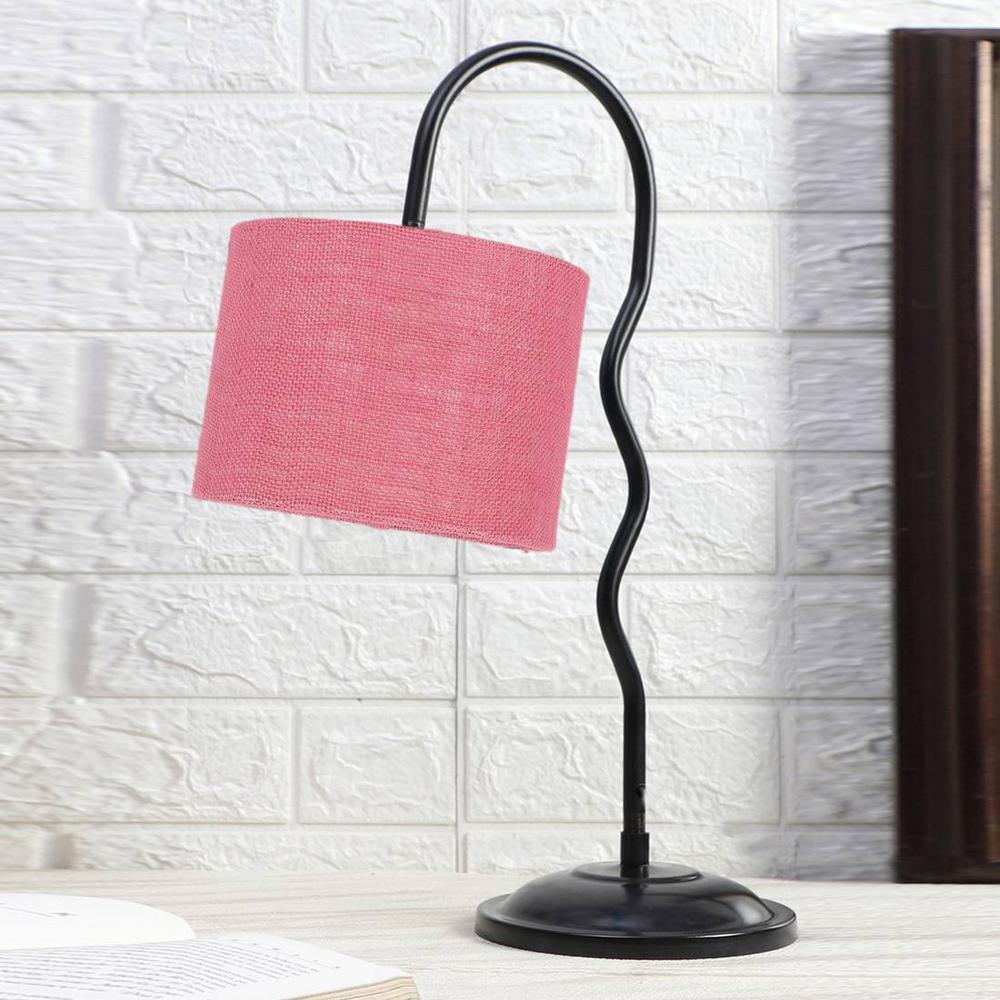 Pink Jute Zig Zag Curvy table lamp with Iron Base (SP32)
