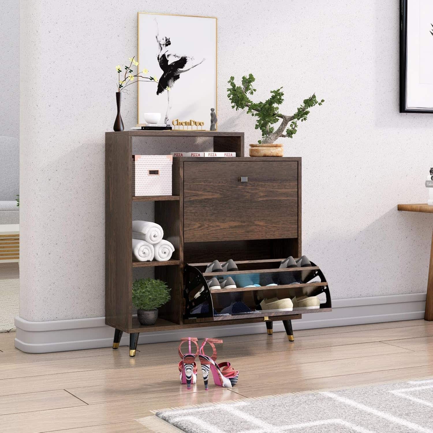 Hexa Red Engineered Wood Shoe Rack in Flower Wenge Colour - HexaRed