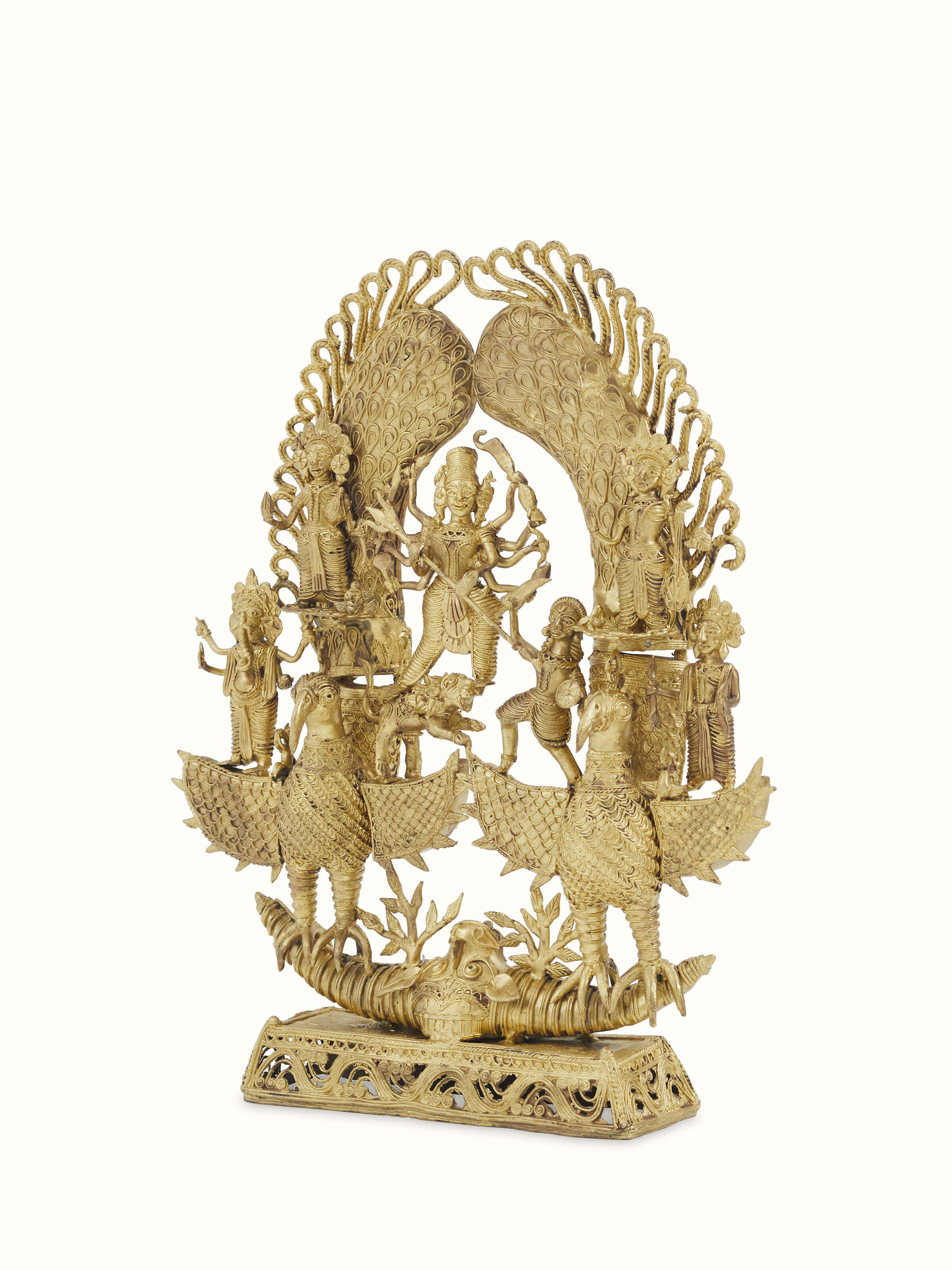Angled view of Dhokra Brass Devi On Birds Idol