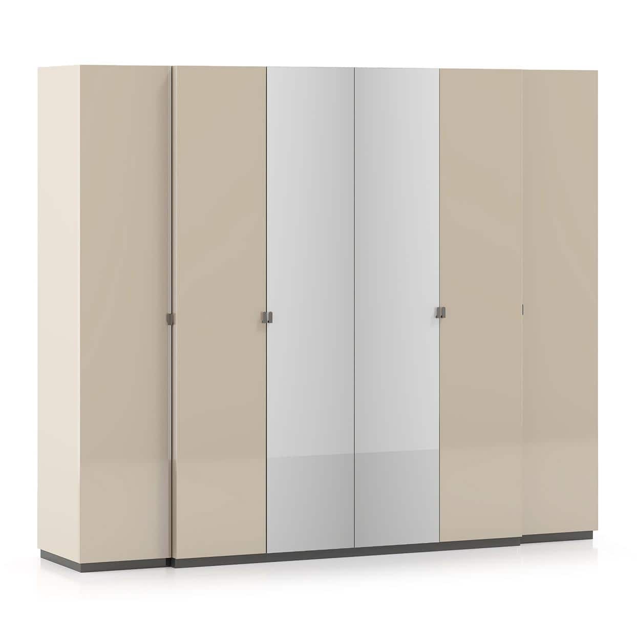 Naomi 6 Door Mirrored Wardrobe In High Gloss Beige Finish