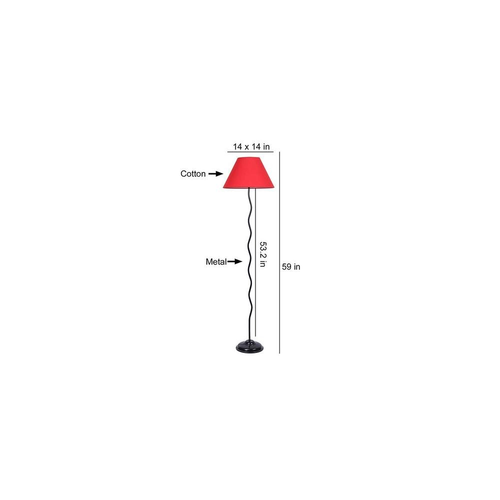 Hazel Zig Zag Iron Floor lamp with Cotton Conical Red shade (Z32)