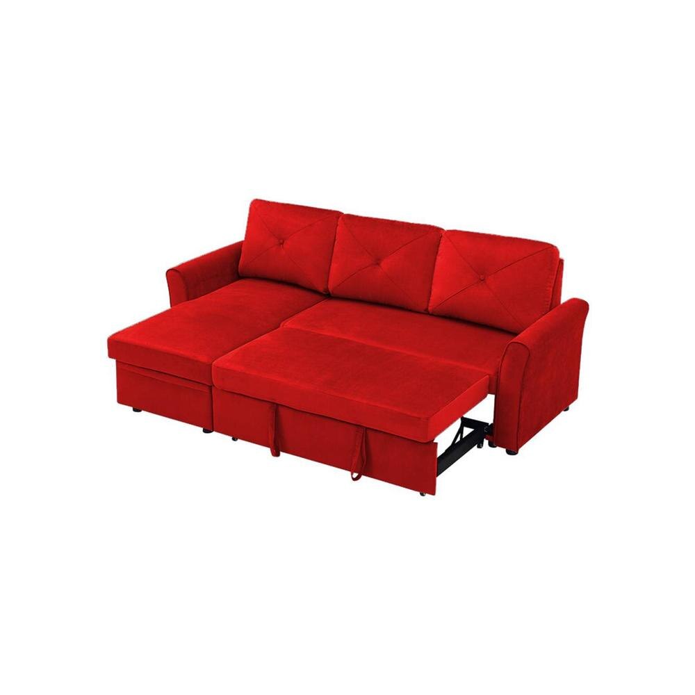 Scarlet Solid Wood Sofa cum Bed in Red