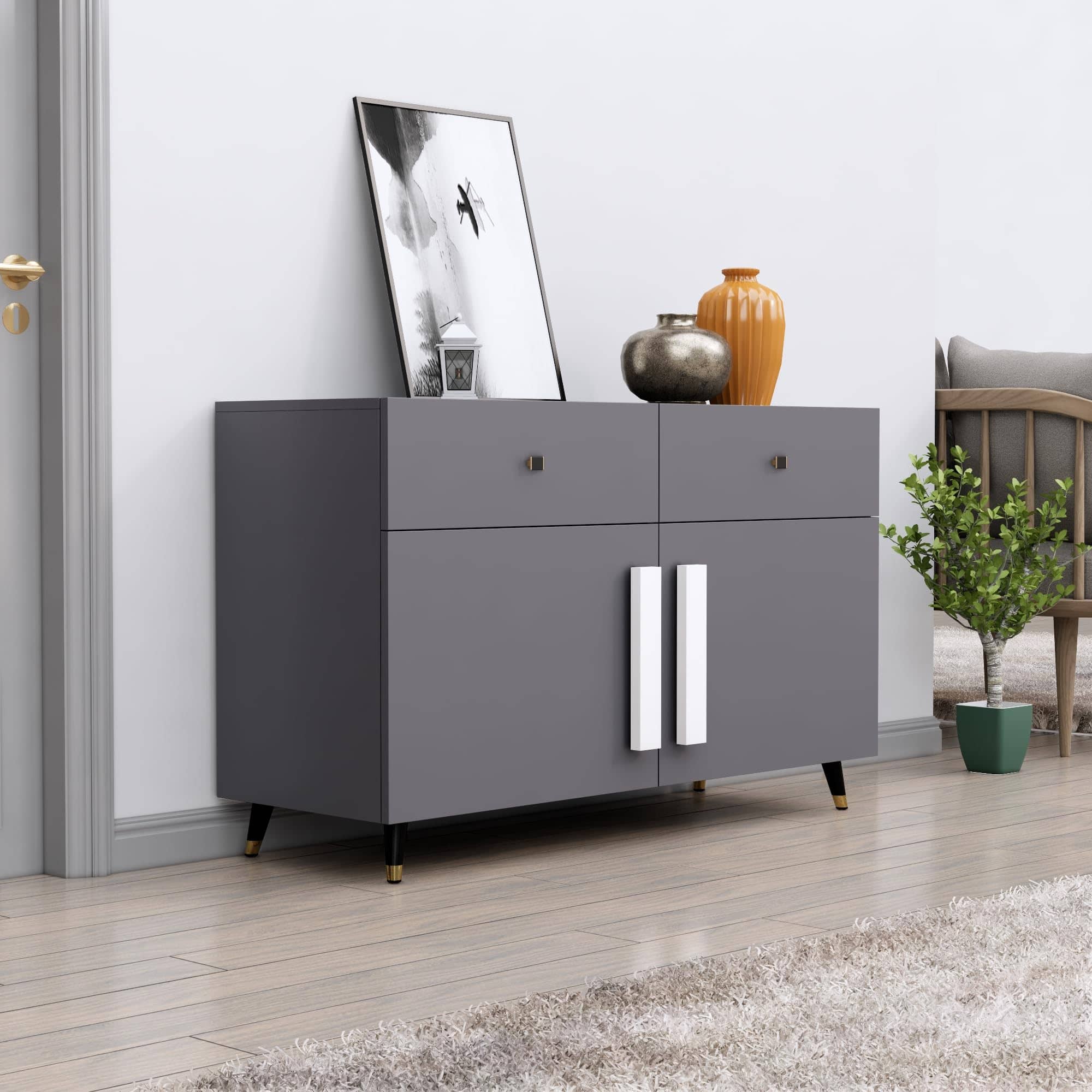 Hexa Red Multipurpose Storage Cabinet With 2 Drawer 2 Door in Slate Grey Colour - HexaRed