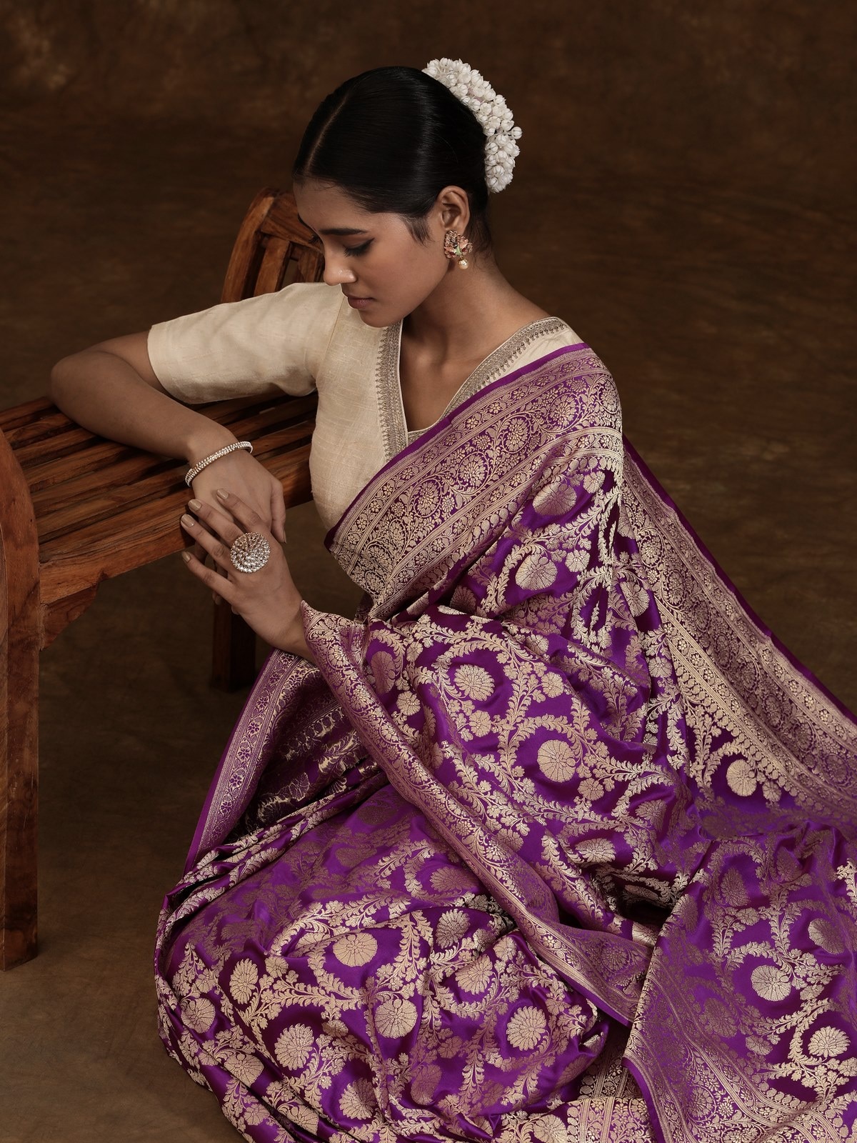 Purple Mulberry Satin Silk Banarasi Saree